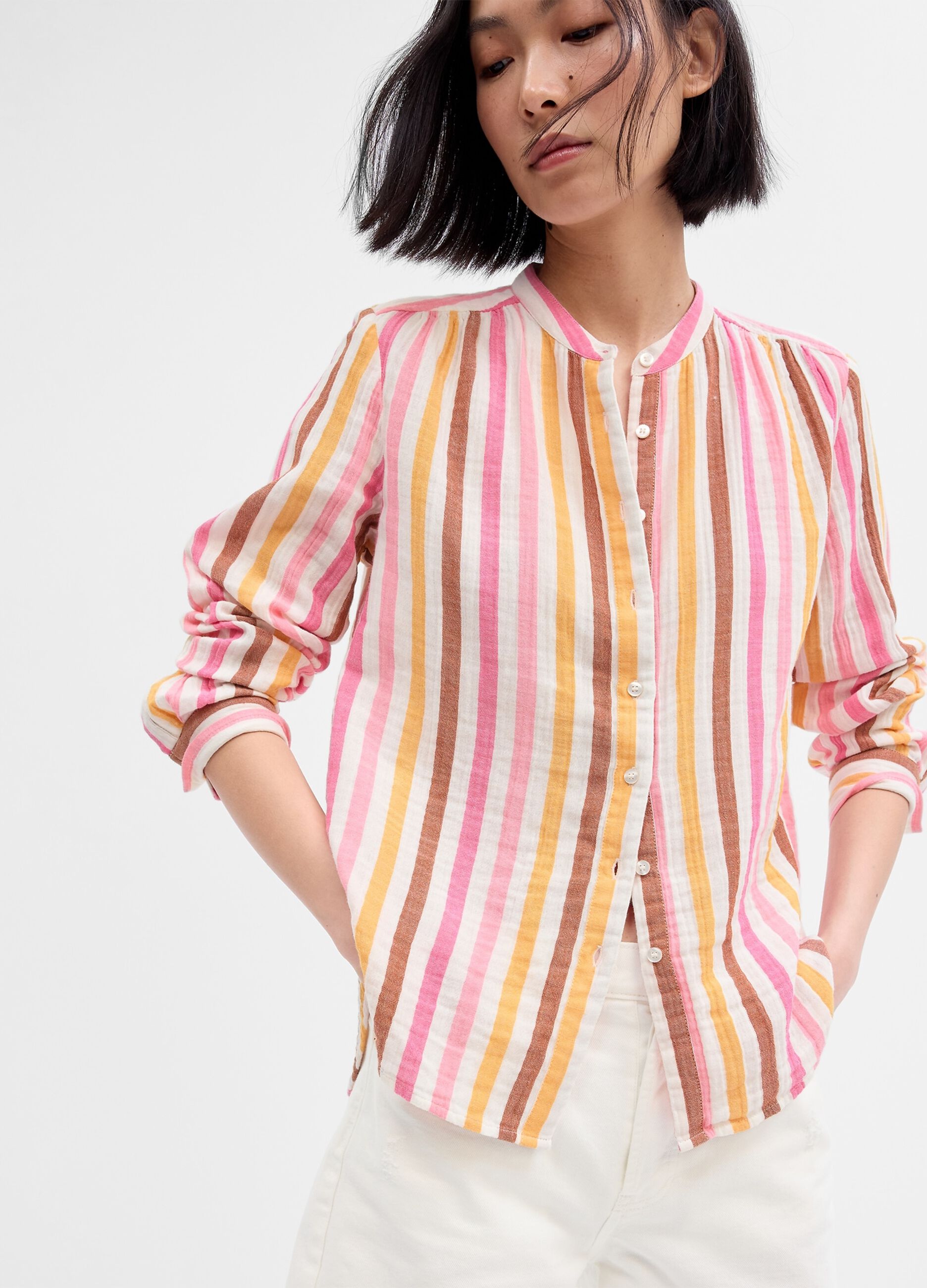 Shirt in striped poplin gauze