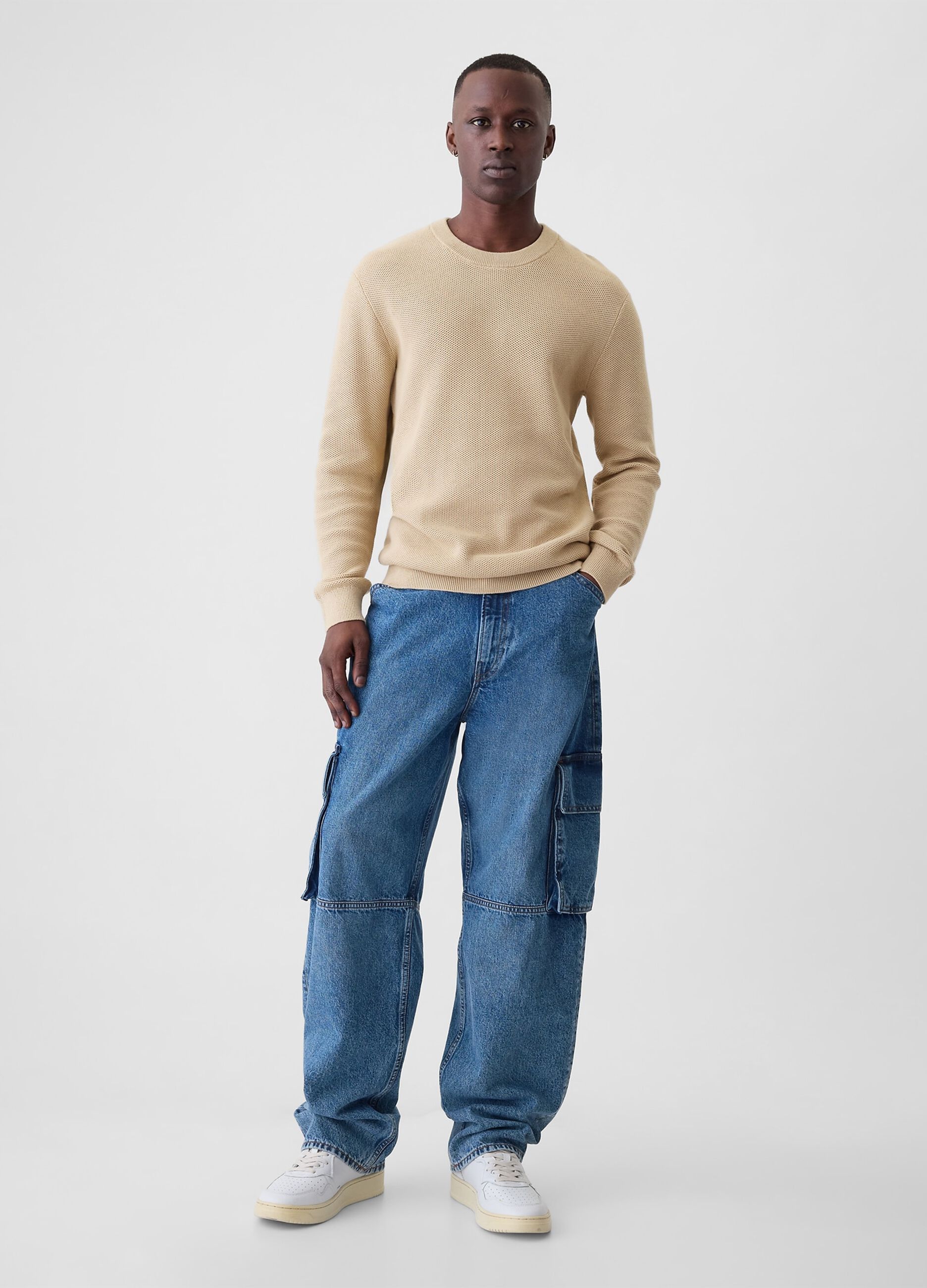 Pullover con micro trama a nido d'ape_1