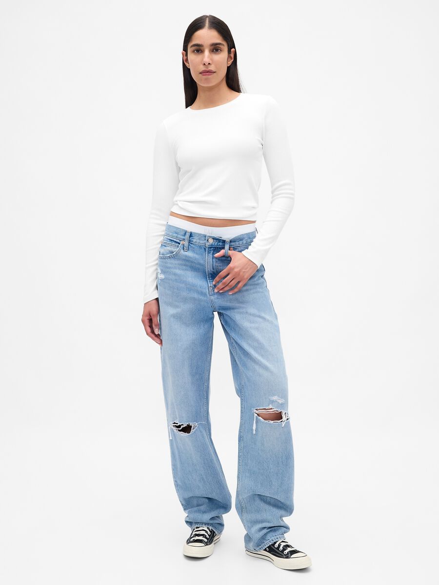 Maglietta bianca a maniche lunghe elasticizzata Donna_1
