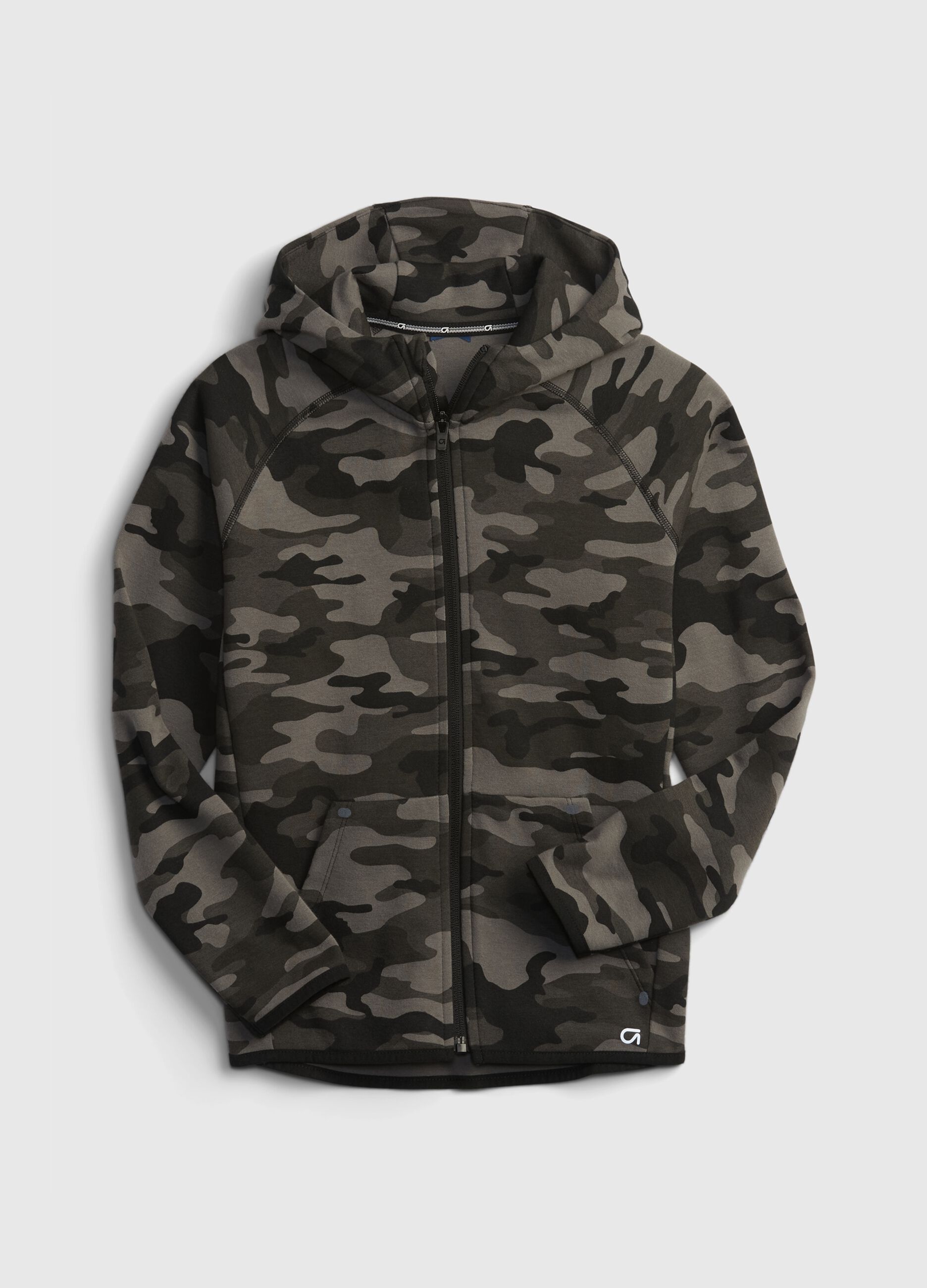 Full-zip camo hoodie with raglan sleeves