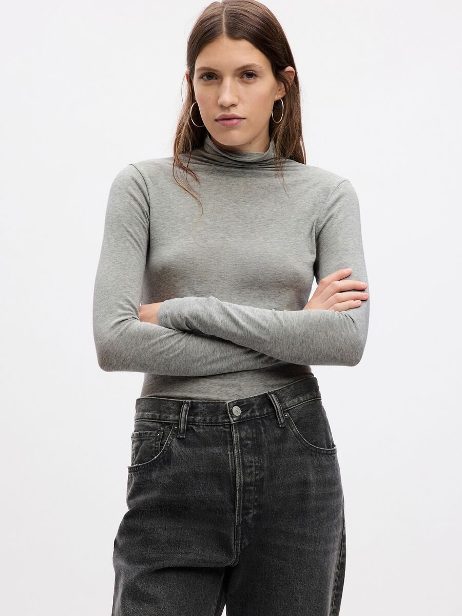 T-shirt a collo alto con maniche lunghe Donna_0
