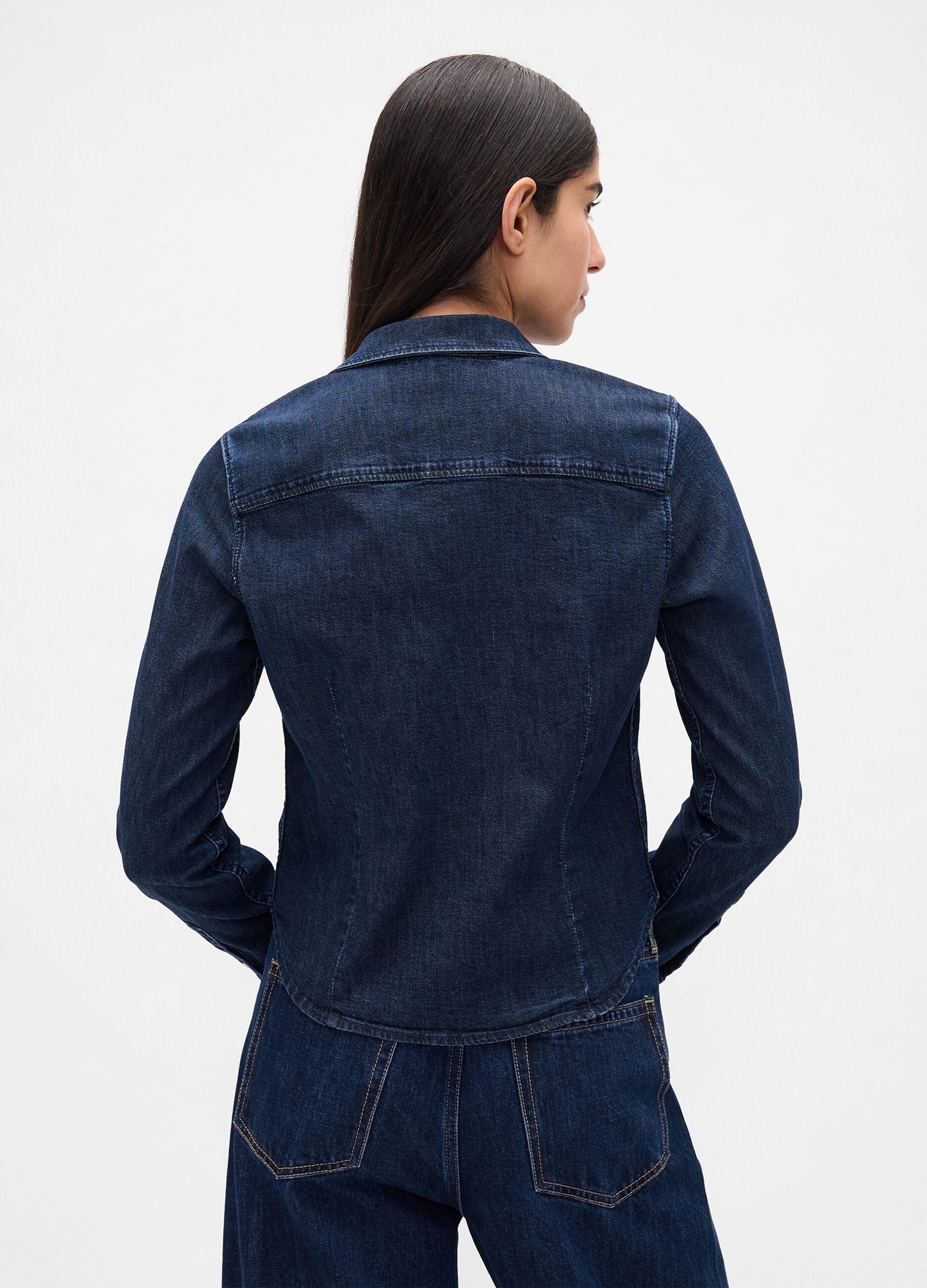Camicia denim elasticizzata a maniche lunghe_1