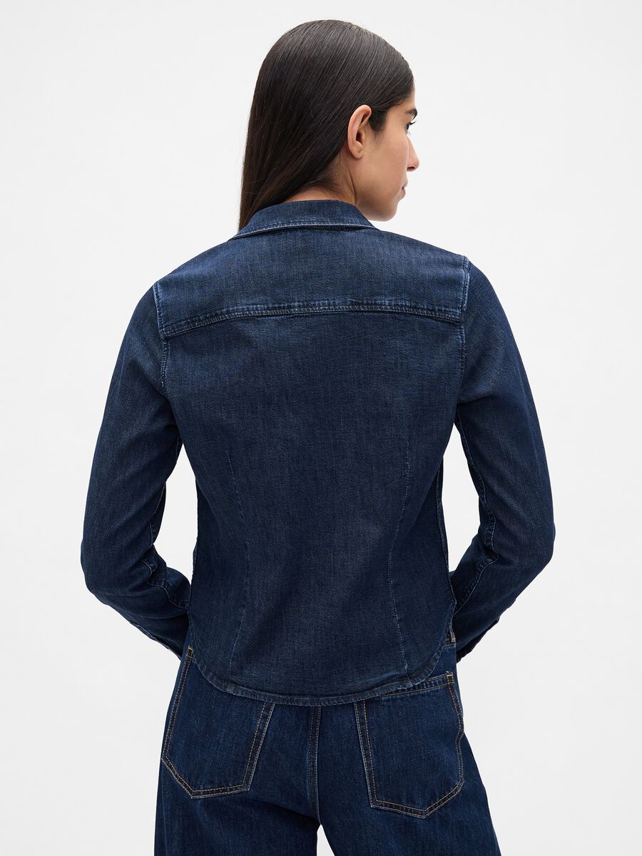 Camicia denim elasticizzata a maniche lunghe Donna_1