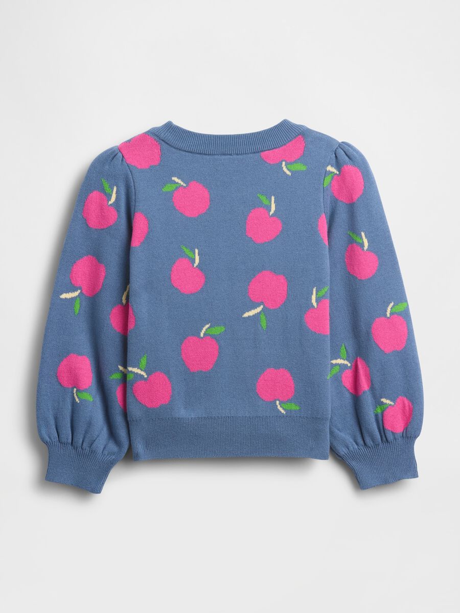 Maglione blu per bambina con stampa di mele Bimba_1