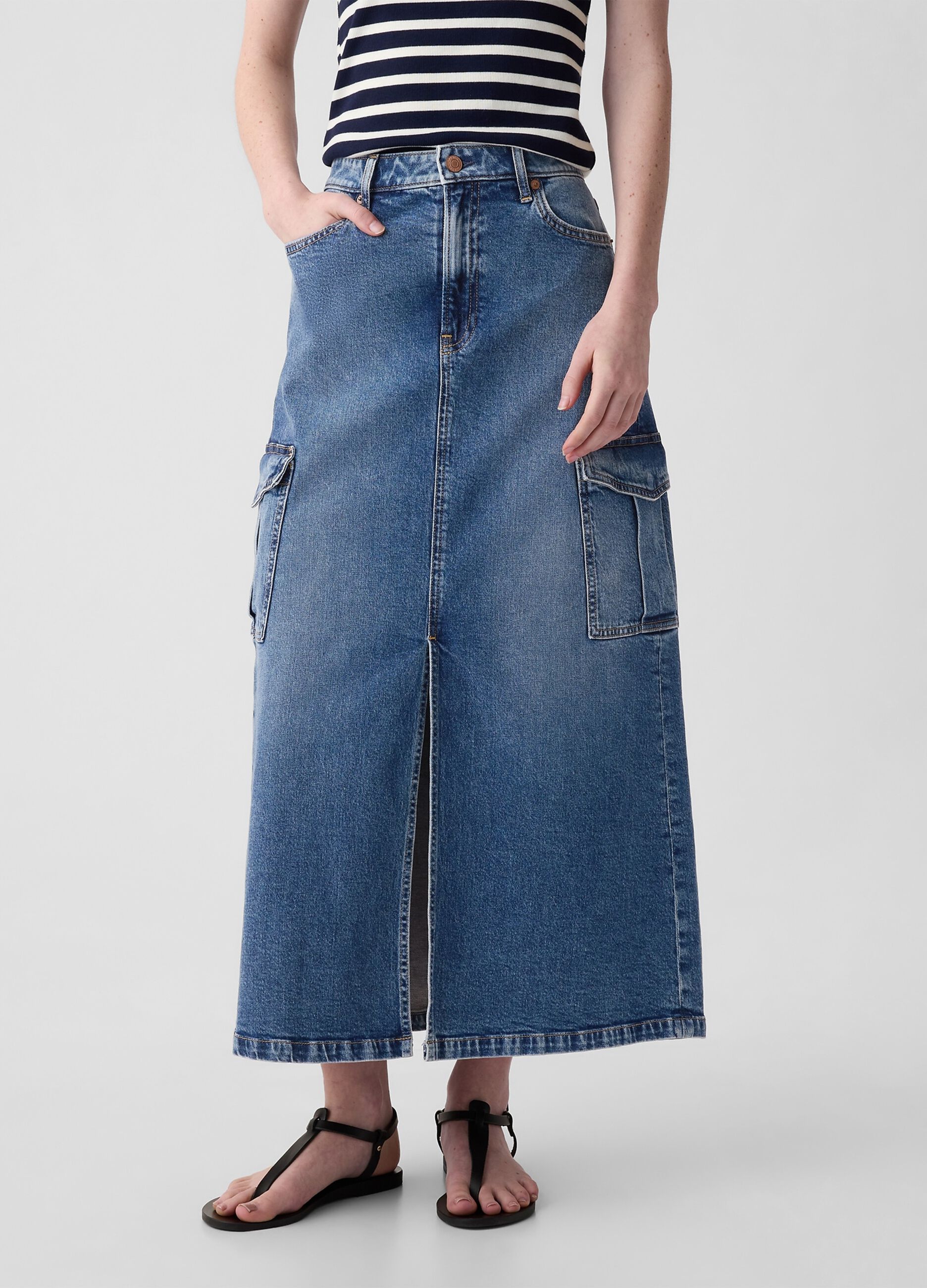 Gonna lunga cargo in denim_1