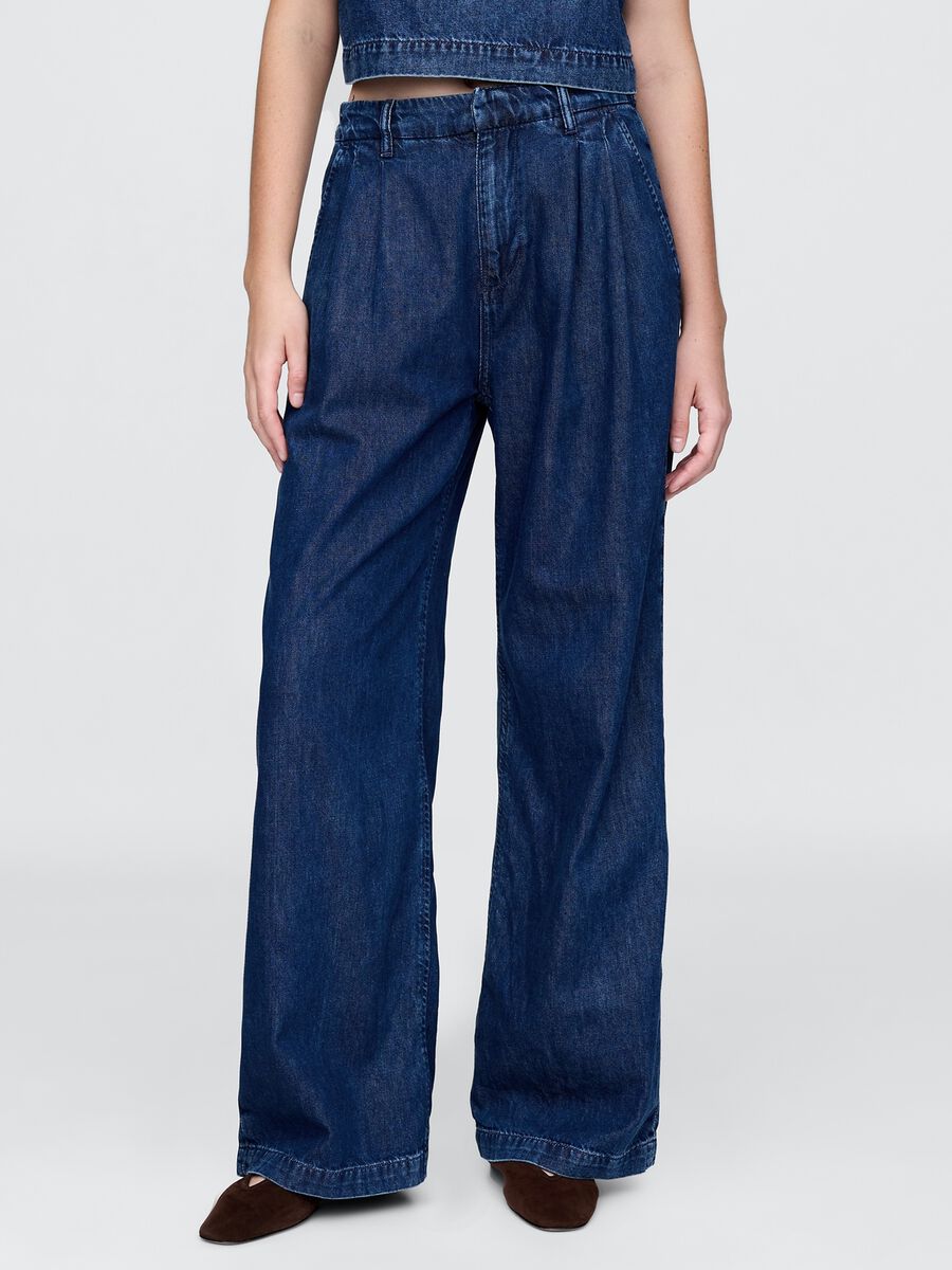 Pantaloni a palazzo in denim Donna_1