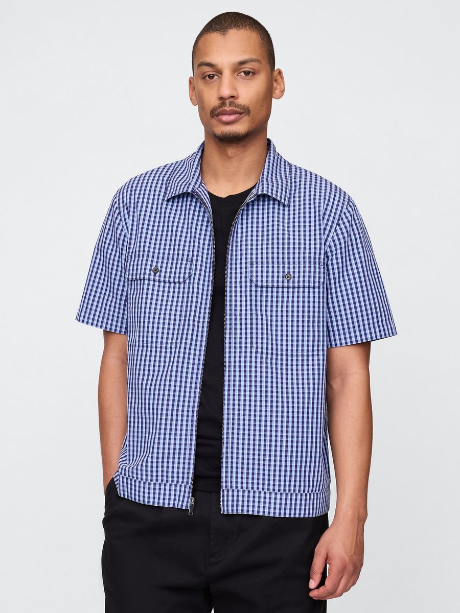 Camicia checked blu a mezze maniche Man_0