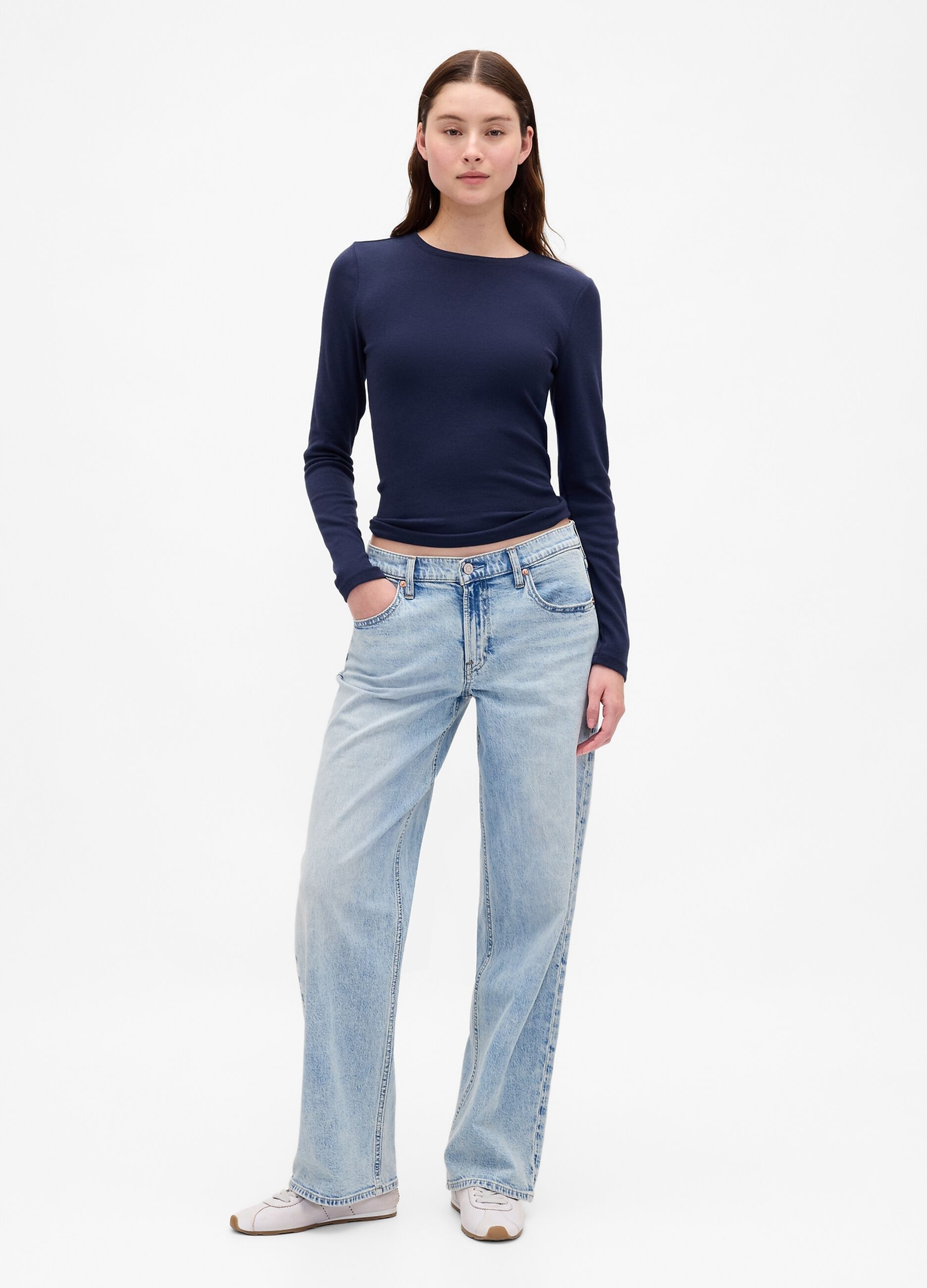 Maglia blu a maniche lunghe in cotone e modal elasticizzato_1