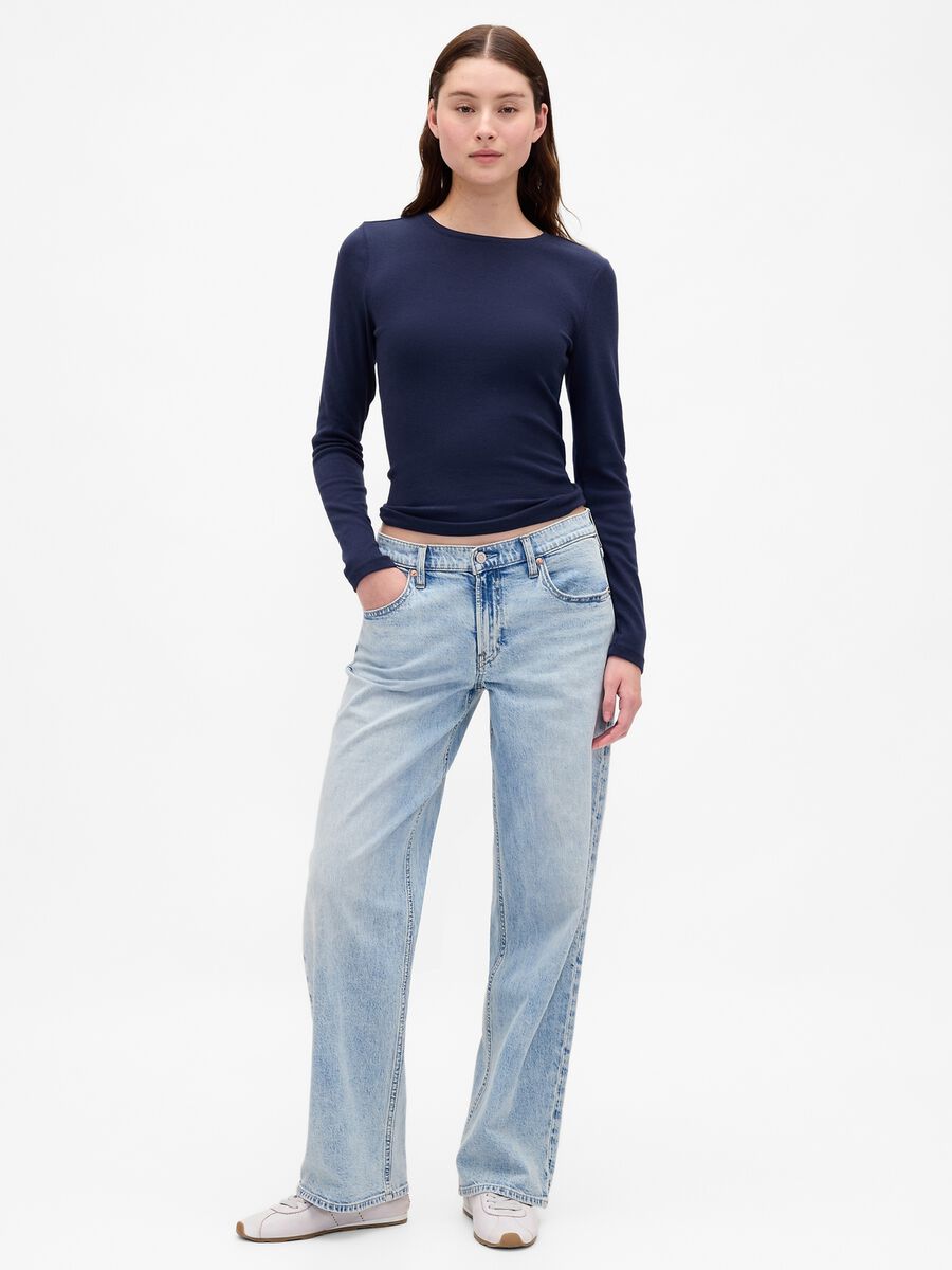Maglia blu a maniche lunghe in cotone e modal elasticizzato Donna_1