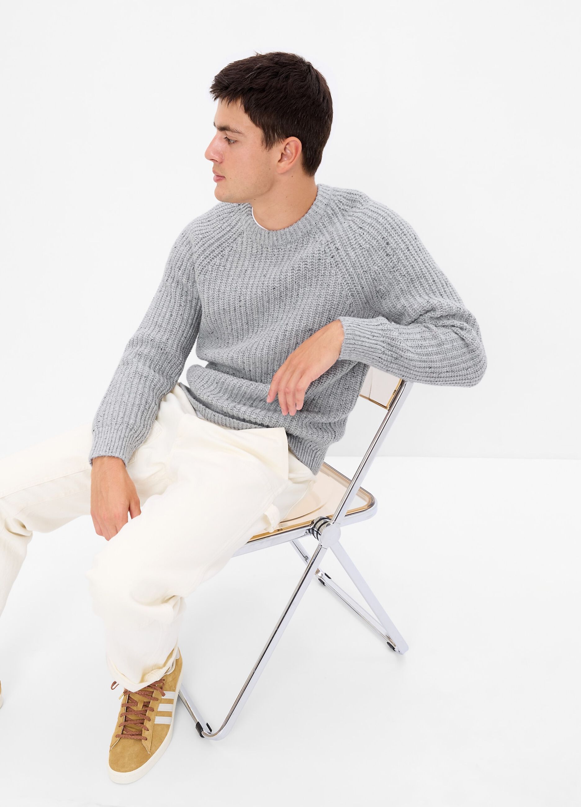 Mouliné-effect pullover with round neck