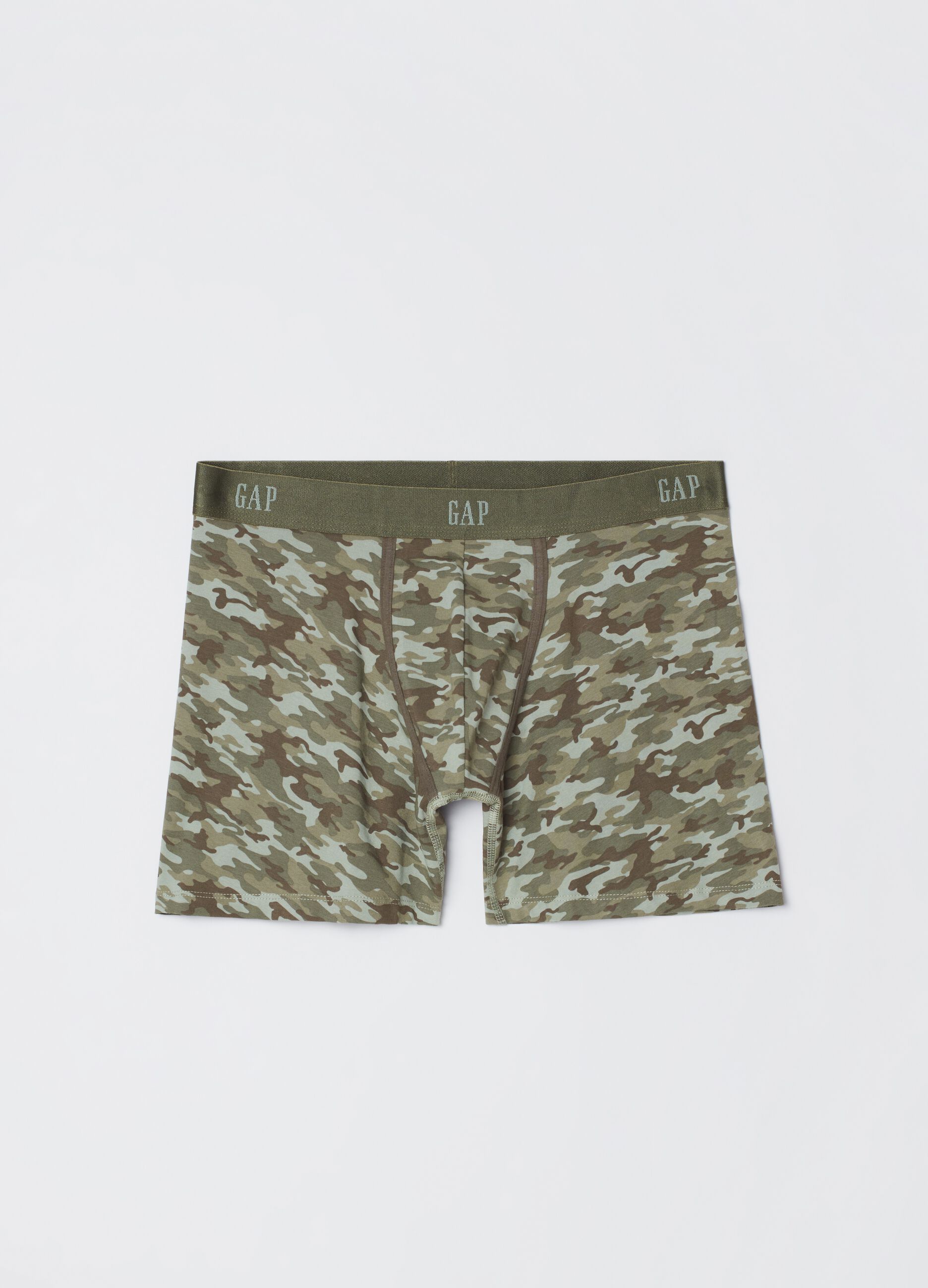 Three-pair pack stretch boxers with camouflage pattern