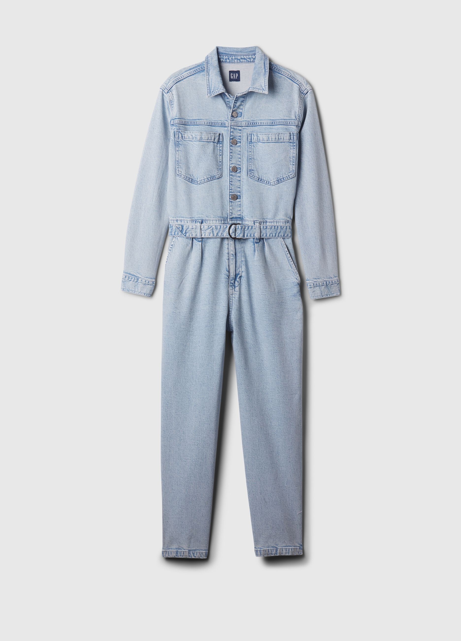 Tuta intera in denim con cintura_5