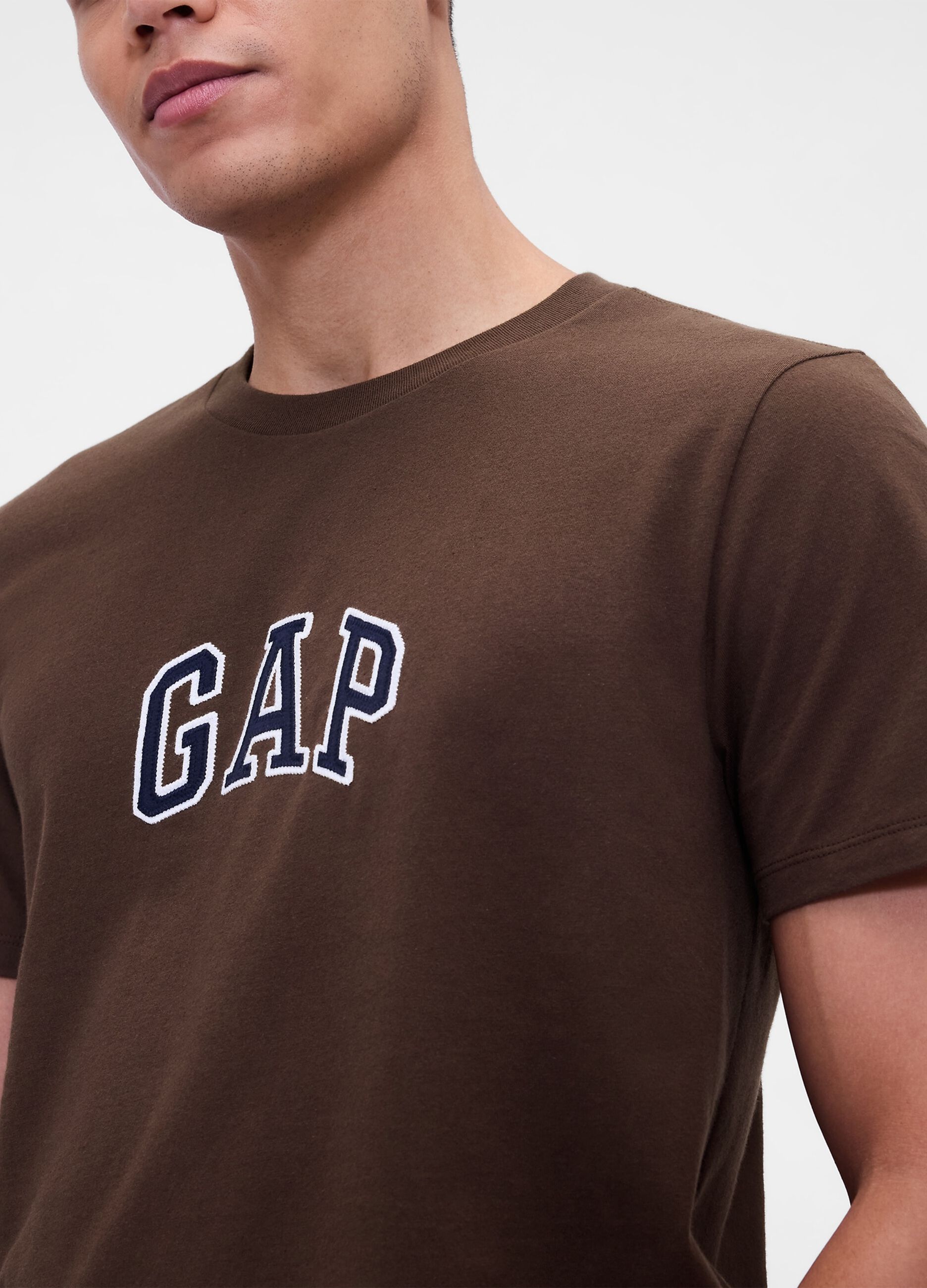 T-shirt marrone in cotone a maniche corte_3
