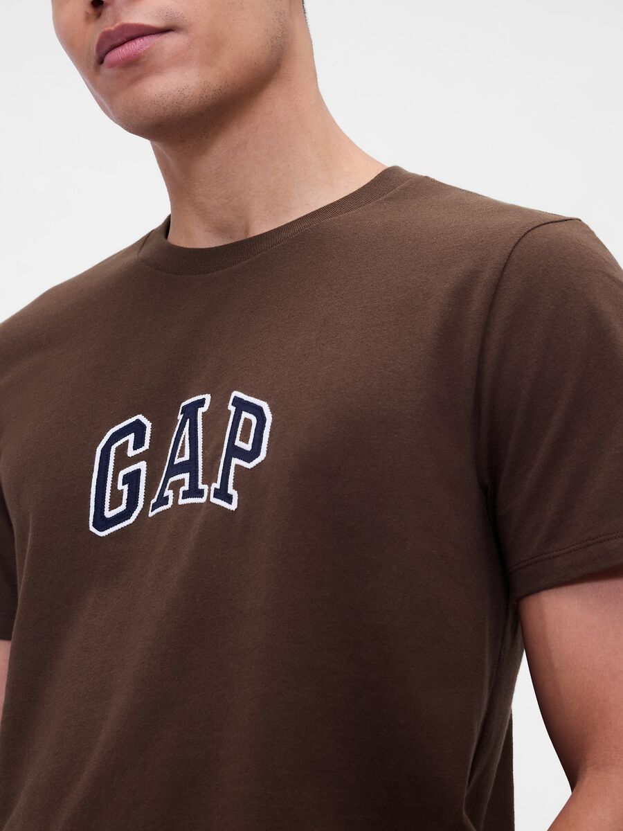 T-shirt marrone in cotone a maniche corte Uomo_3