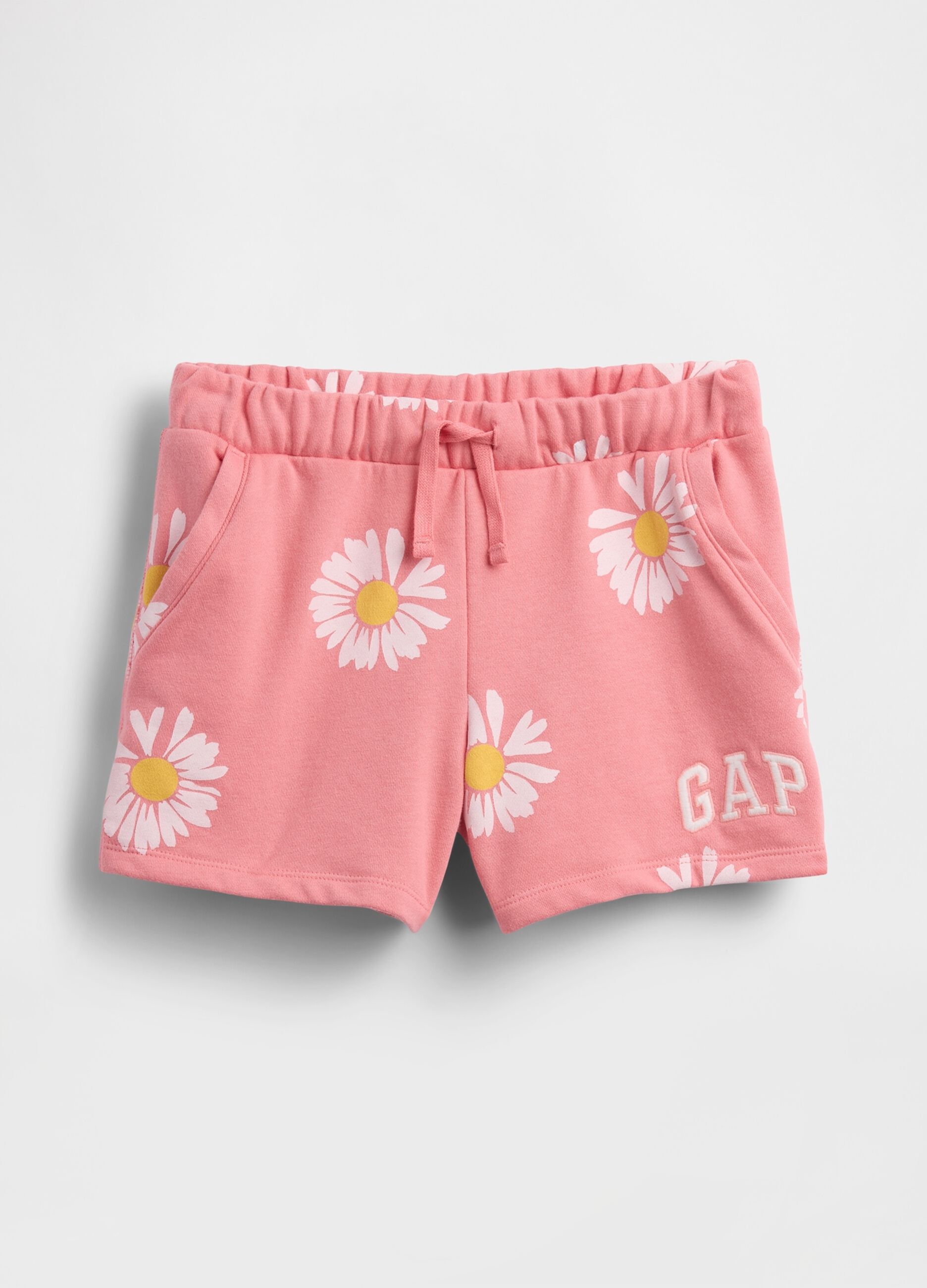 Shorts in misto cotone rosa da bambina con margherite