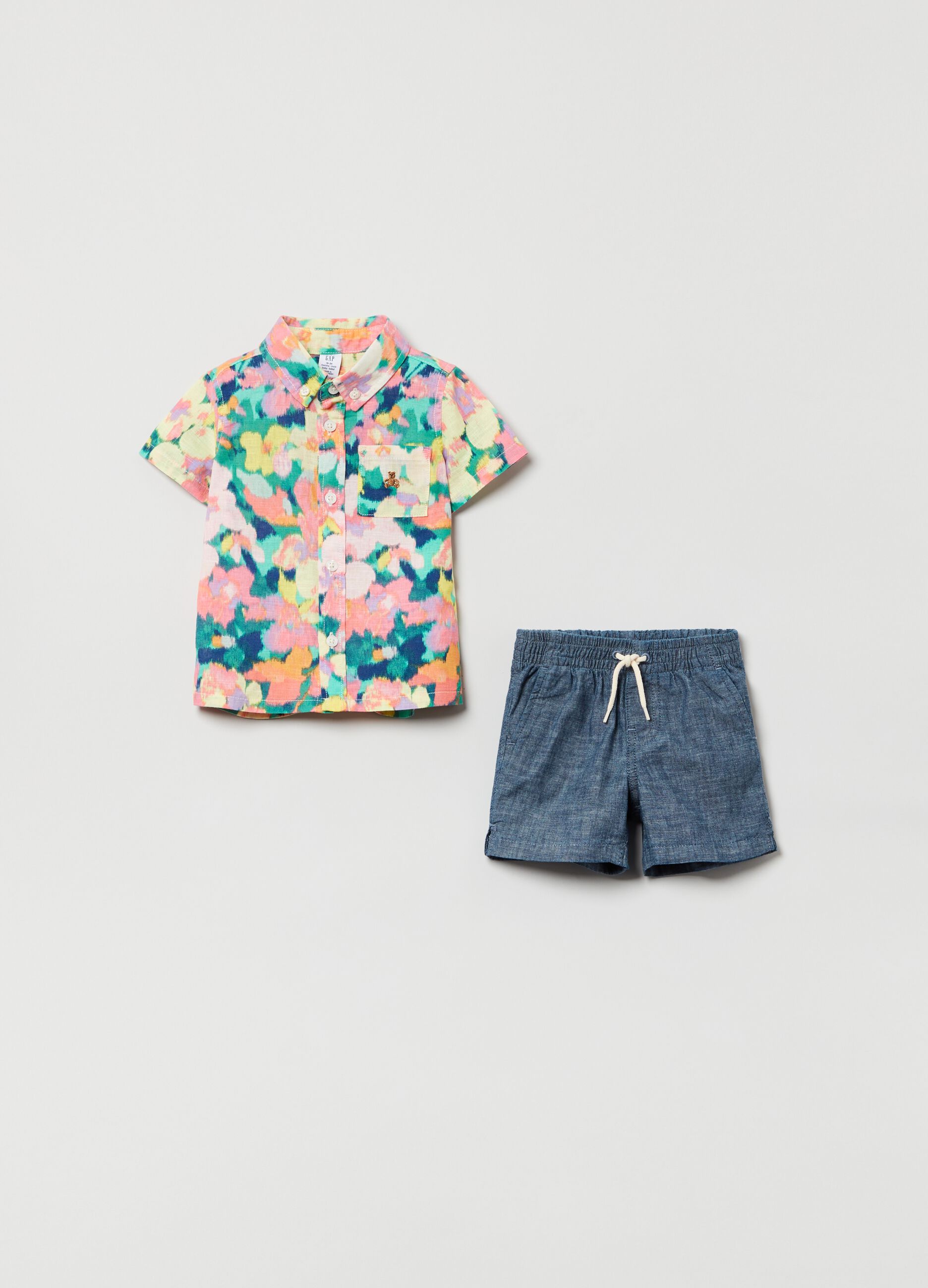 Floral shirt and Bermuda shorts with drawstring set