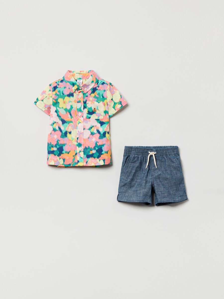 Floral shirt and Bermuda shorts with drawstring set Newborn Boy_0