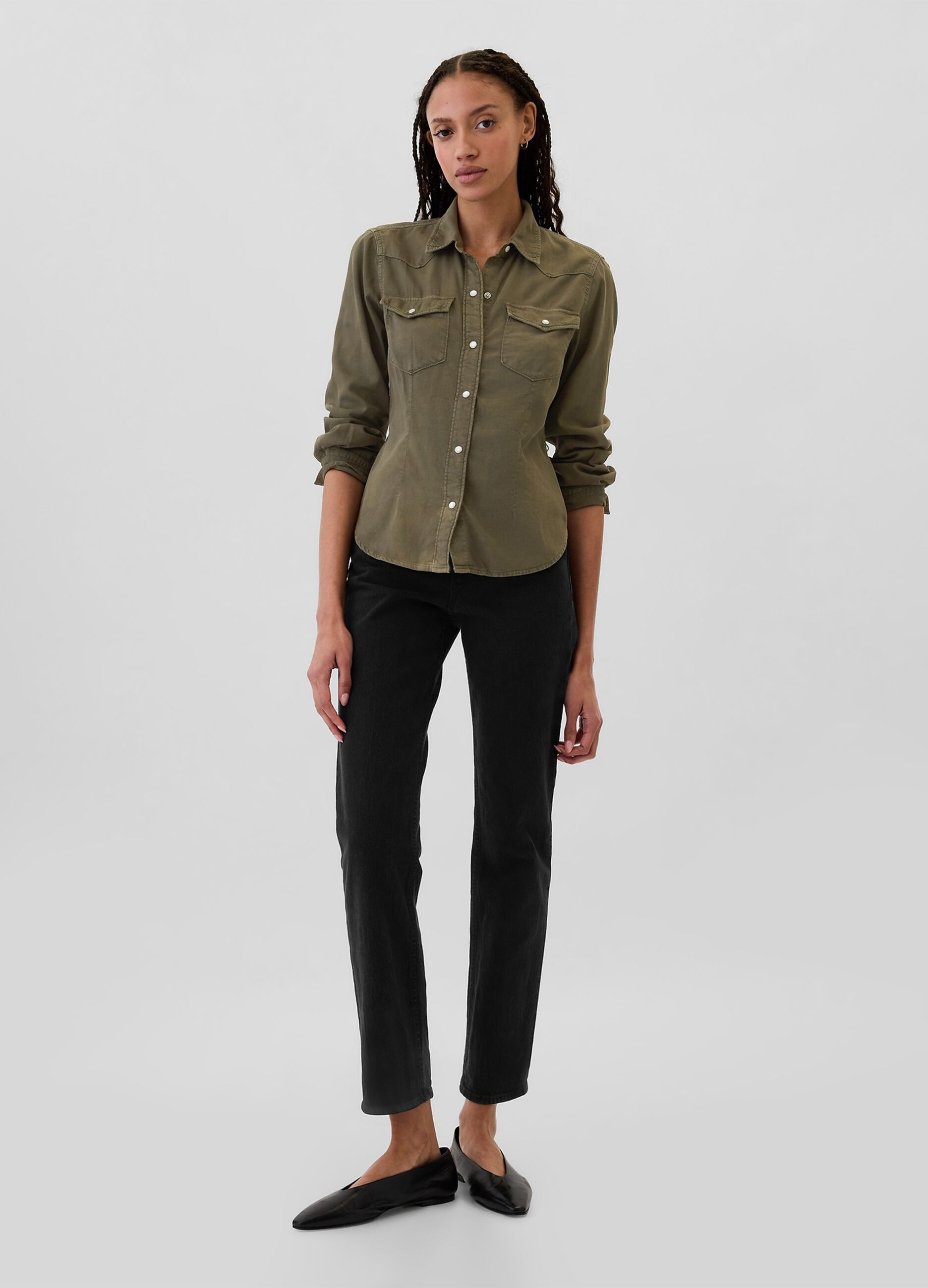 Camicia western in denim con bottoni perlati_1