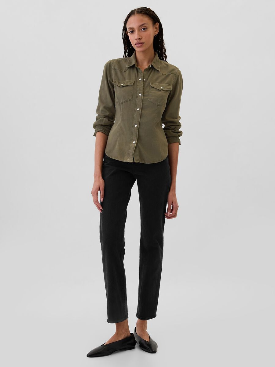 Western shirt in denim with pearl buttons Woman_1