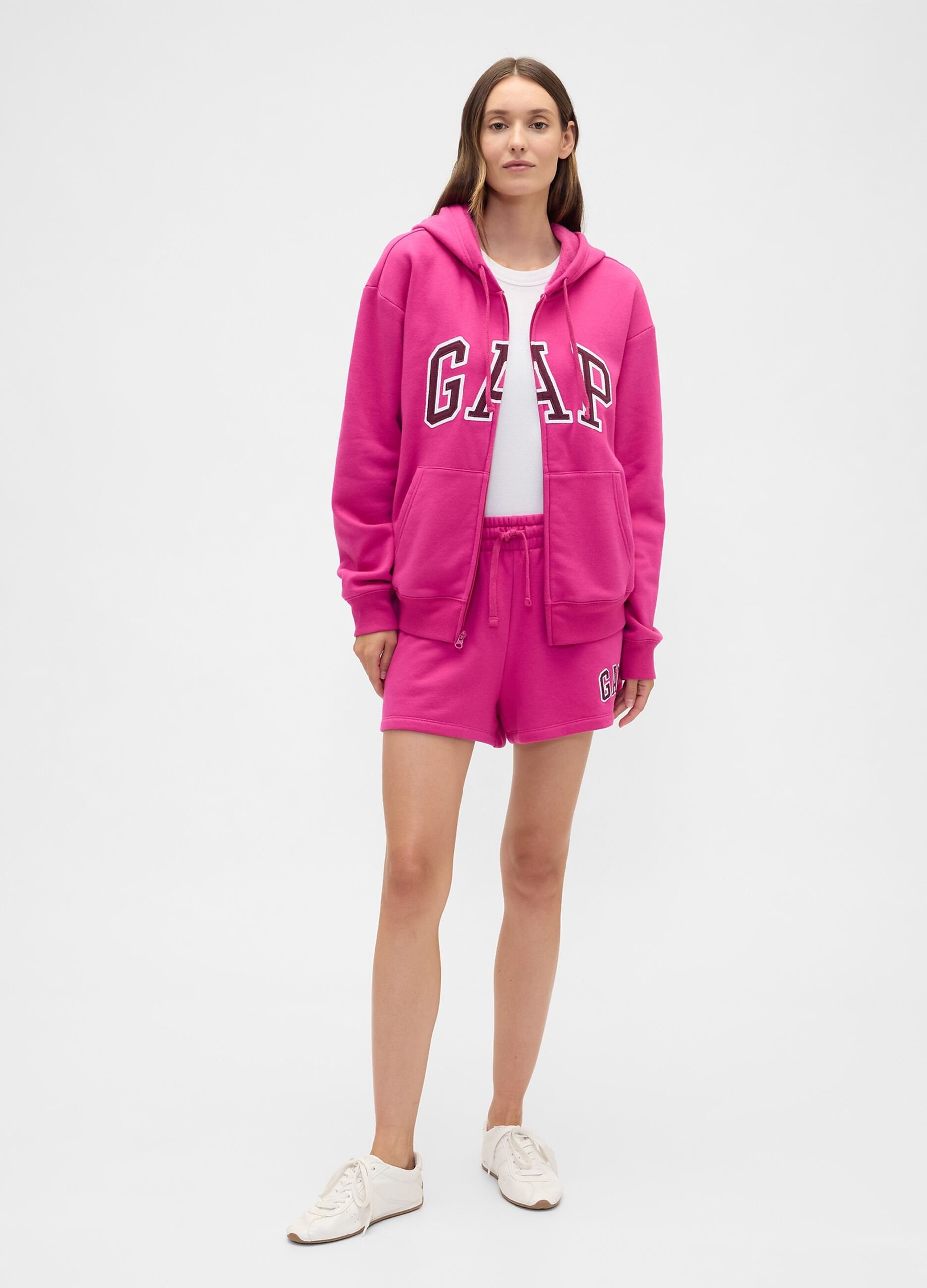 Felpa rosa con cappuccio e zip intera_1