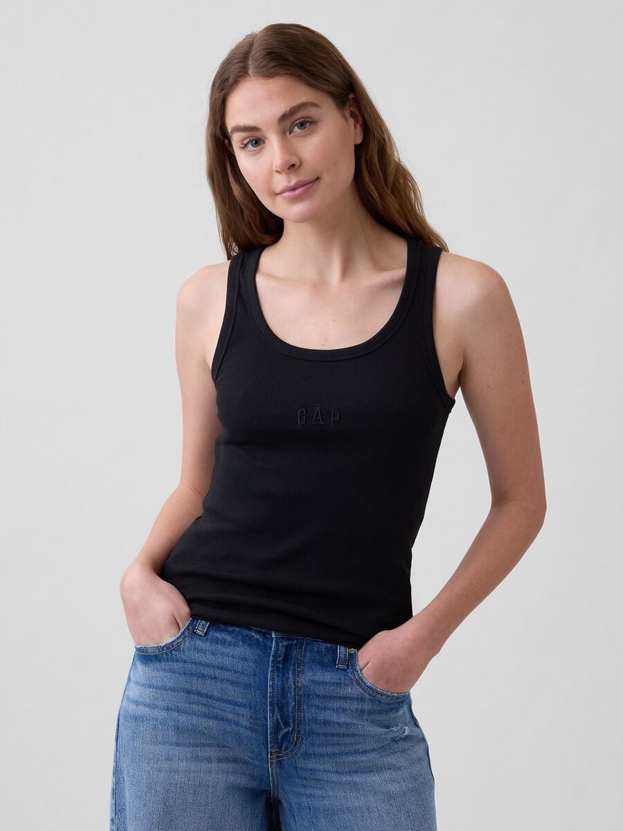 Tank top in cotone elasticizzato con logo GAP Donna_0