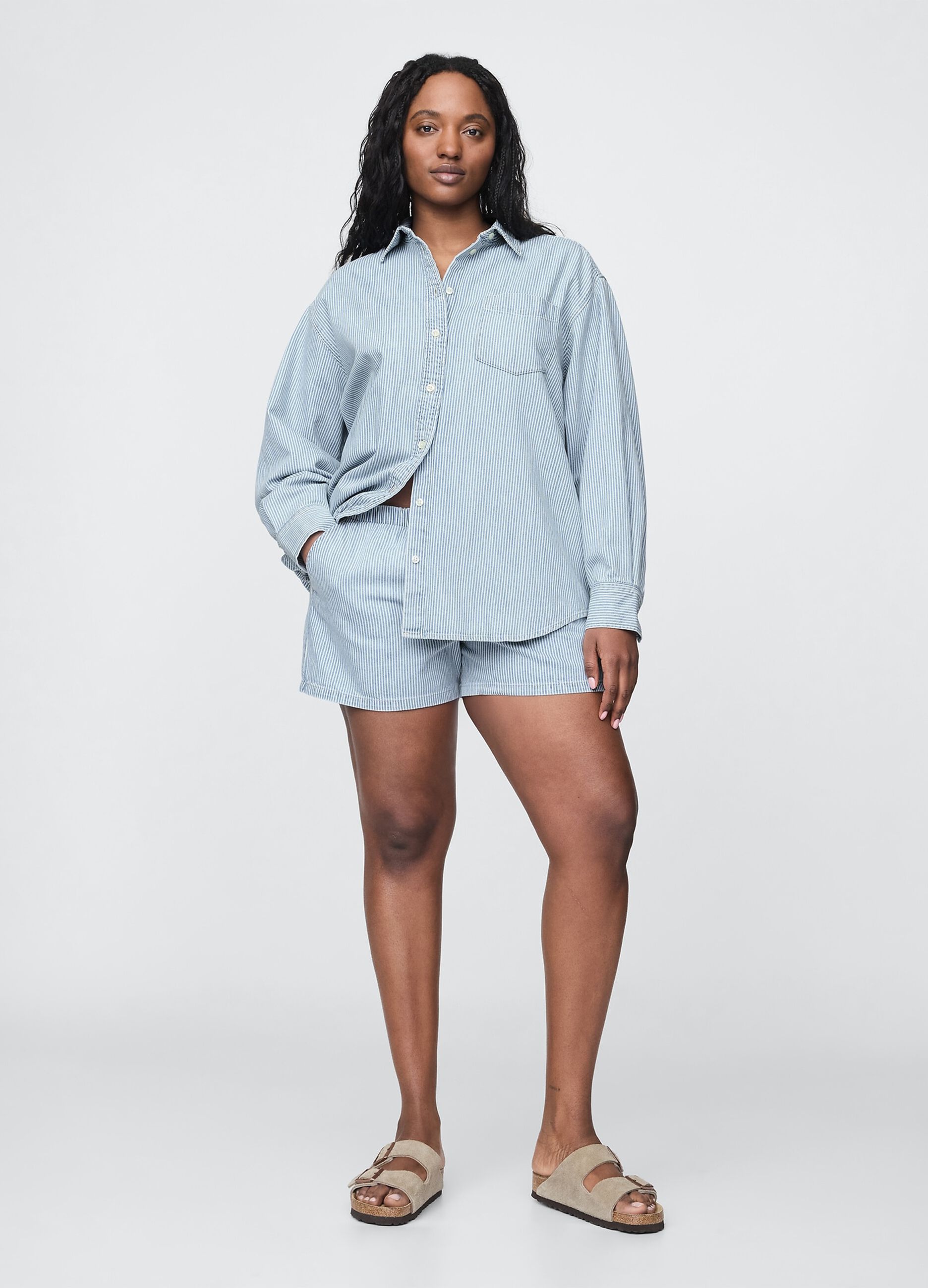 Shorts a righe in denim azzurro_4