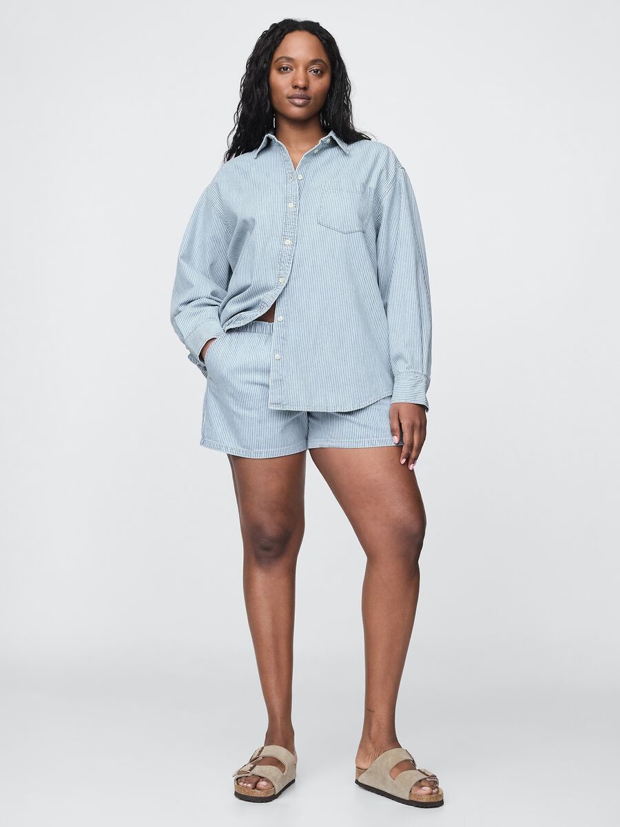 Shorts a righe in denim azzurro Donna_4