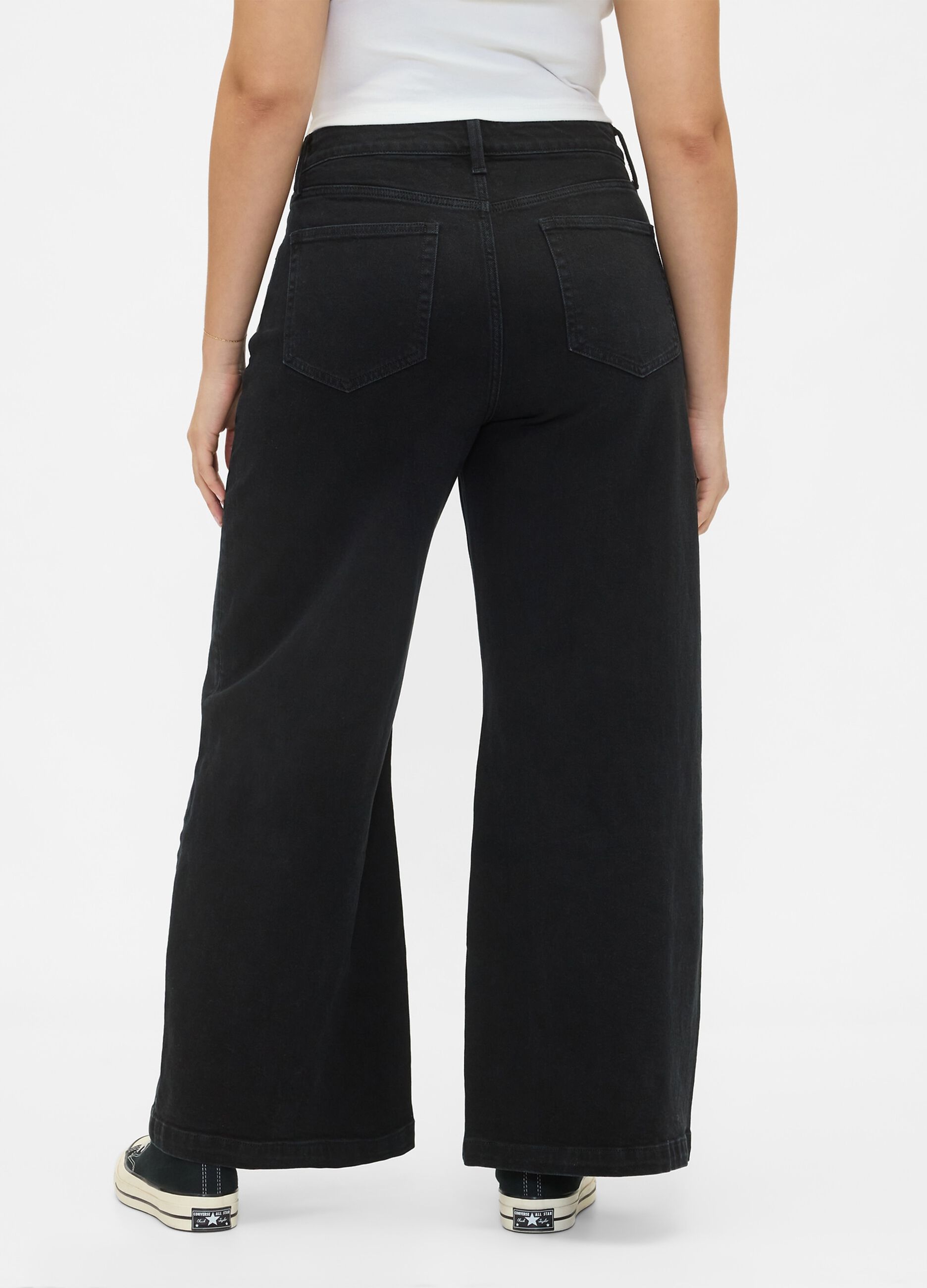 Pantaloni neri wide leg in cotone elasticizzato_5