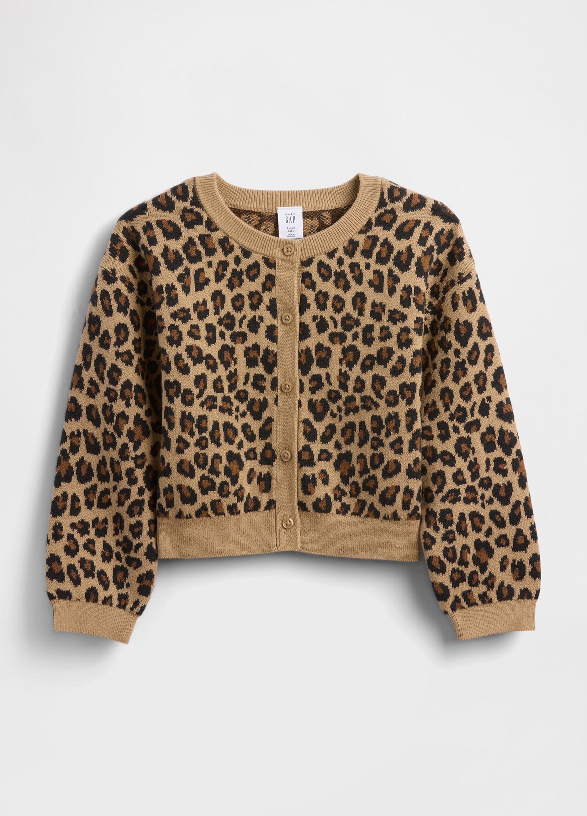 Cardigan marrone in cotone con stampa leopardata_1