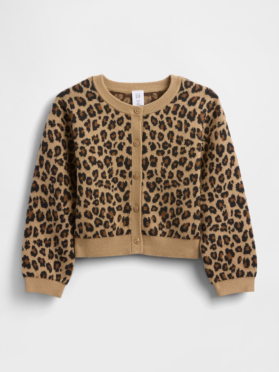 Cardigan marrone in cotone con stampa leopardata Bimba_1