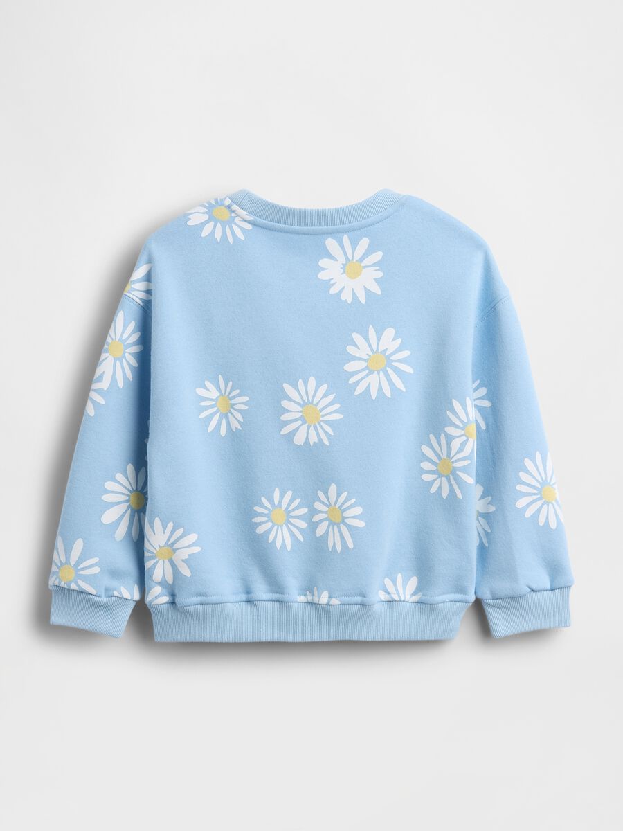 Light blue cotton-blend baby sweatshirt, regular fit, with daisies Baby Girl_1