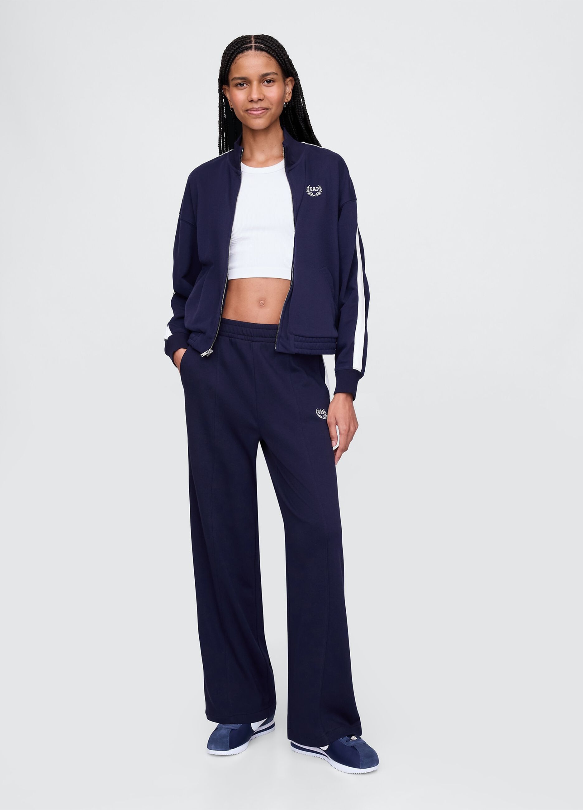 Pantaloni blu navy sportivi in misto cotone e tessuto
