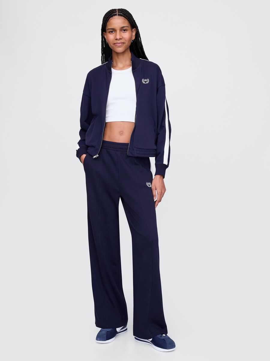 Pantaloni blu navy sportivi in misto cotone e tessuto Donna_0