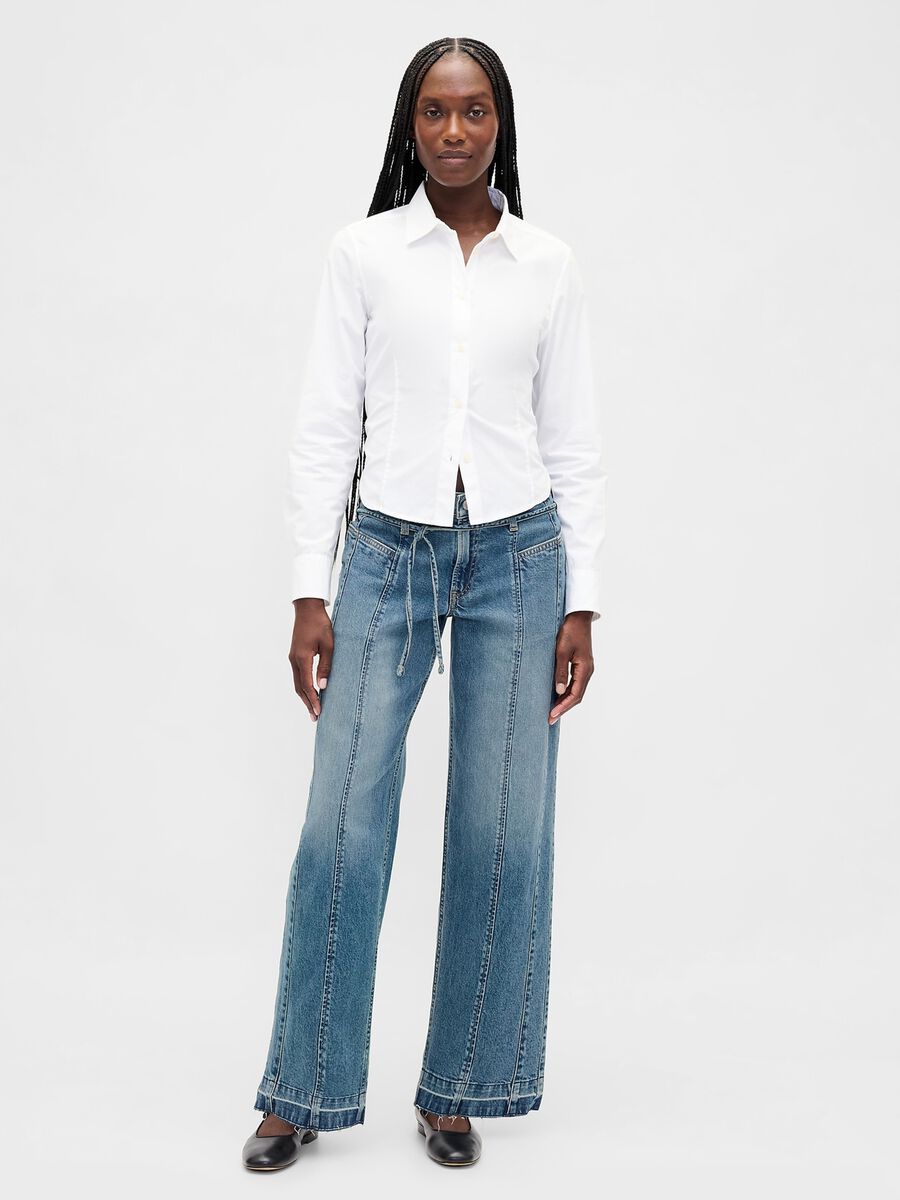 Pantaloni denim blu a gamba larga Donna_0