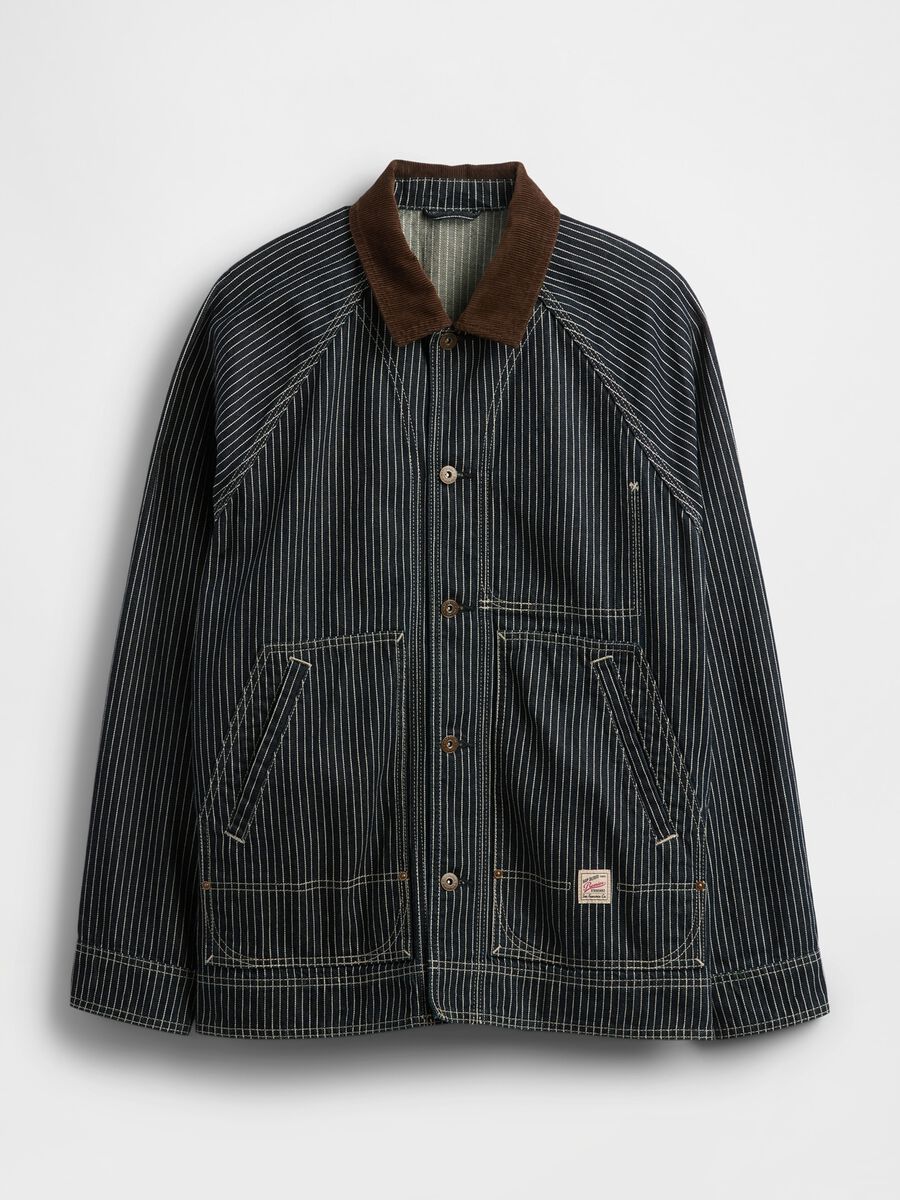 Giacca marrone in cotone a righe Uomo_4