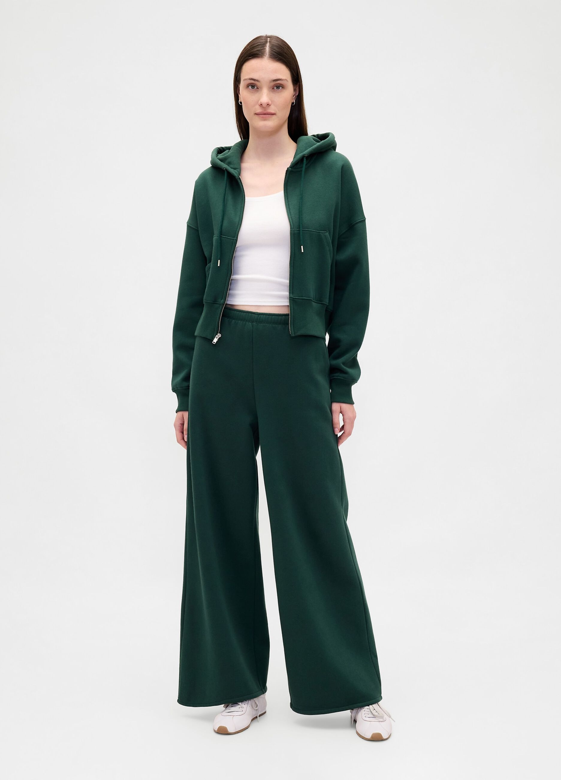 Green Palazzo Trousers in Cotton and Polyester Blend