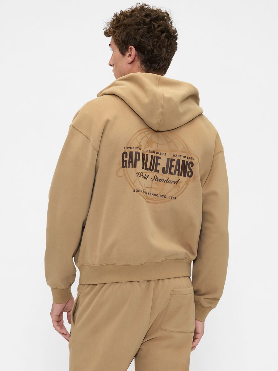 Felpa beige con cappuccio e zip integrale Uomo_1