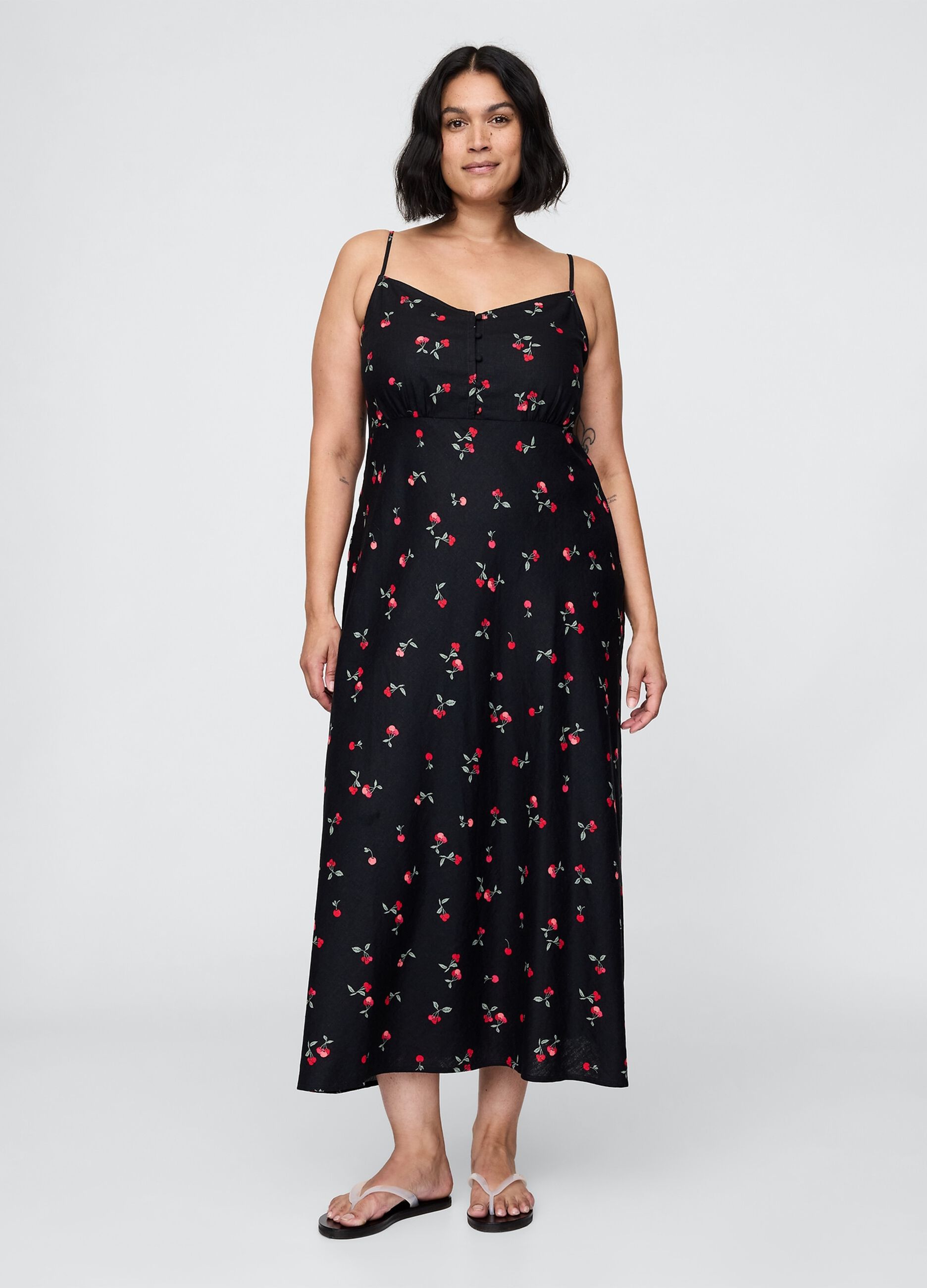 Vestito lungo nero con fantasia floreale_3