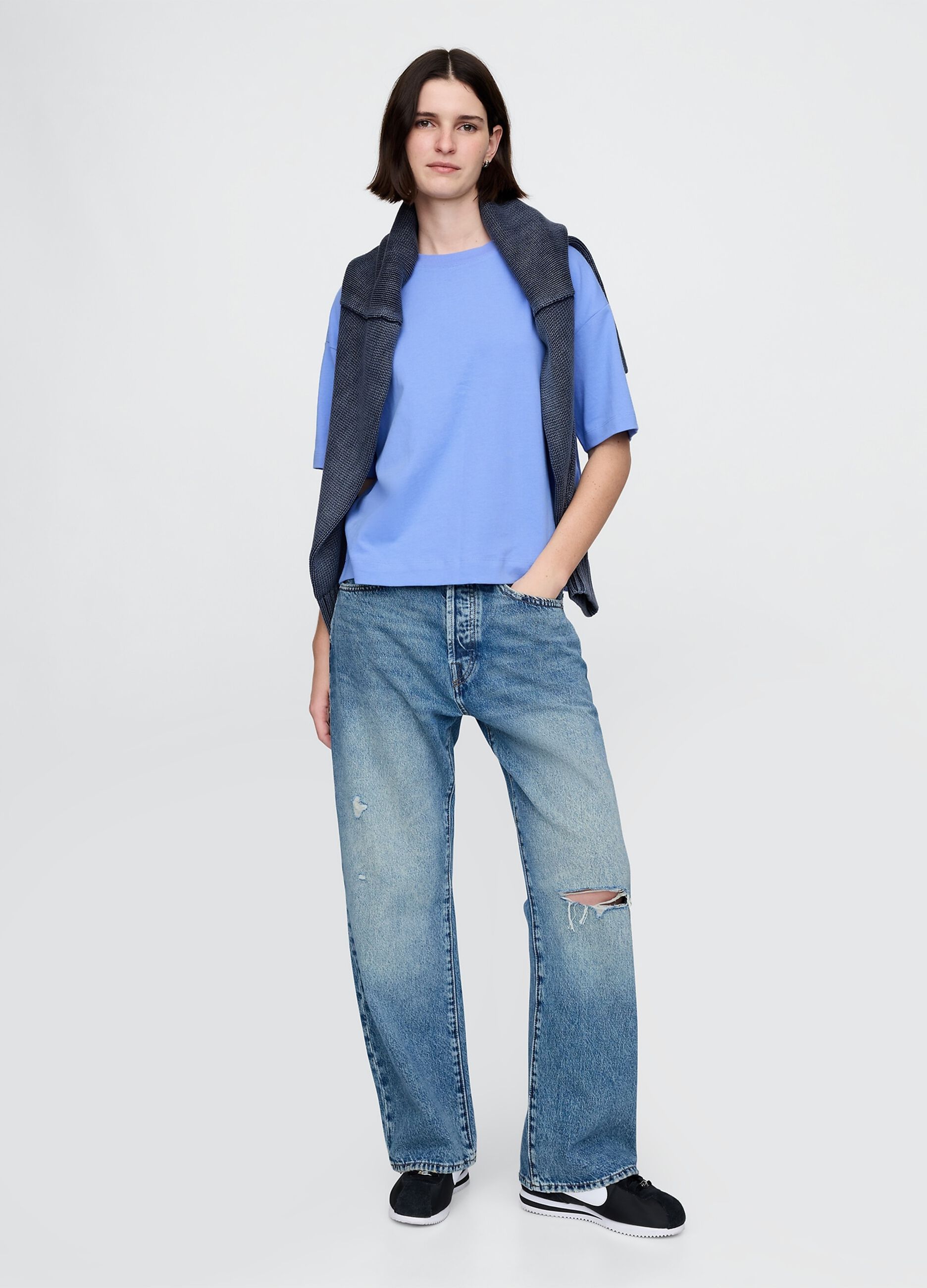 T-shirt a maniche corte azzurra in cotone Gap_1