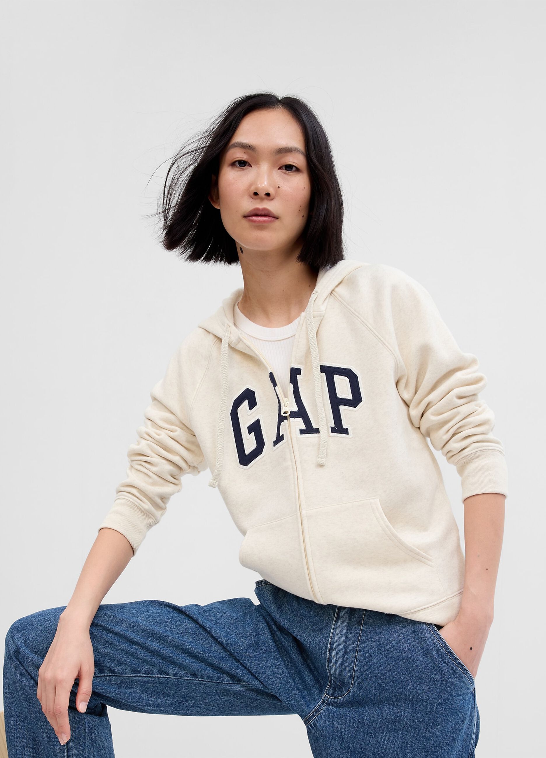 Full-zip sweatshirt with hood and logo embroidery