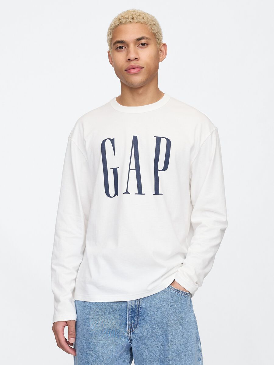 T-shirt bianca a maniche lunghe con logo Gap Uomo_0