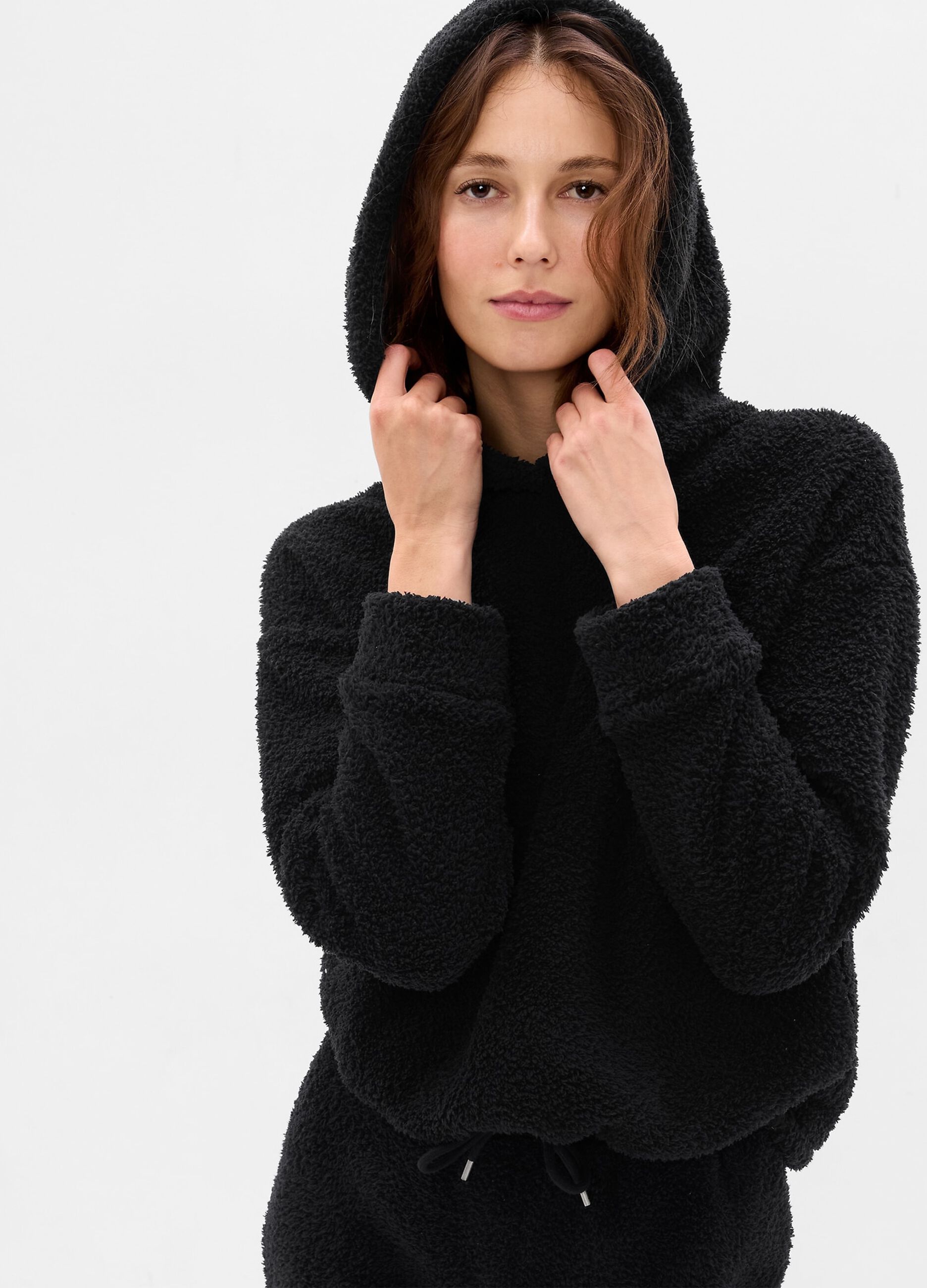 Felpa in sherpa con cappuccio e coulisse
