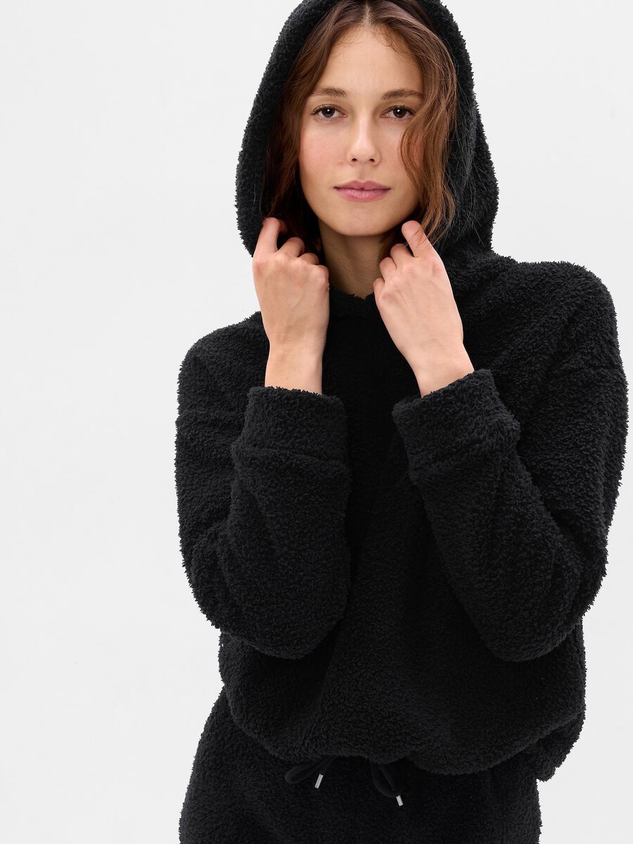 Felpa in sherpa con cappuccio e coulisse Donna_0