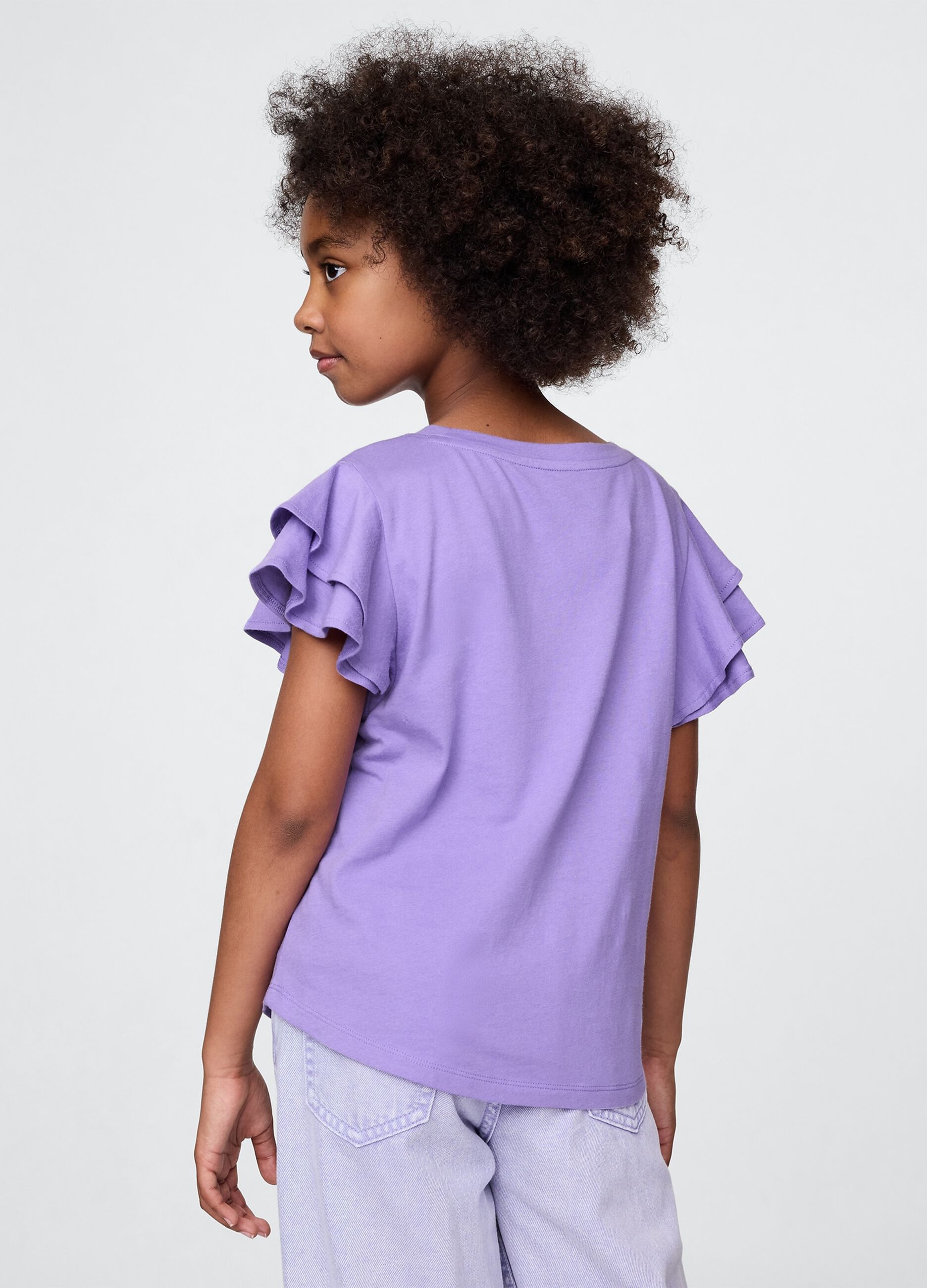T-shirt viola a maniche corte con volant e logo GAP_1