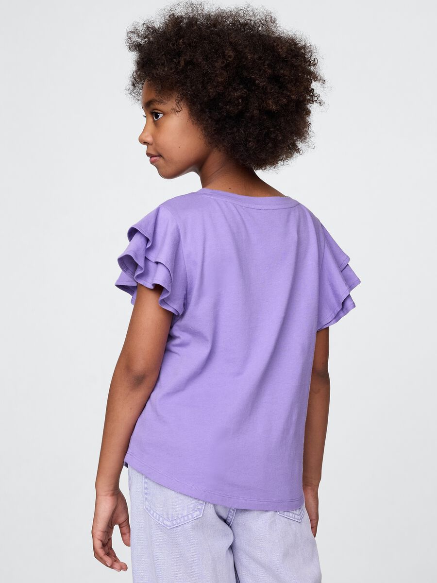 T-shirt viola a maniche corte con volant e logo GAP Bambina_1