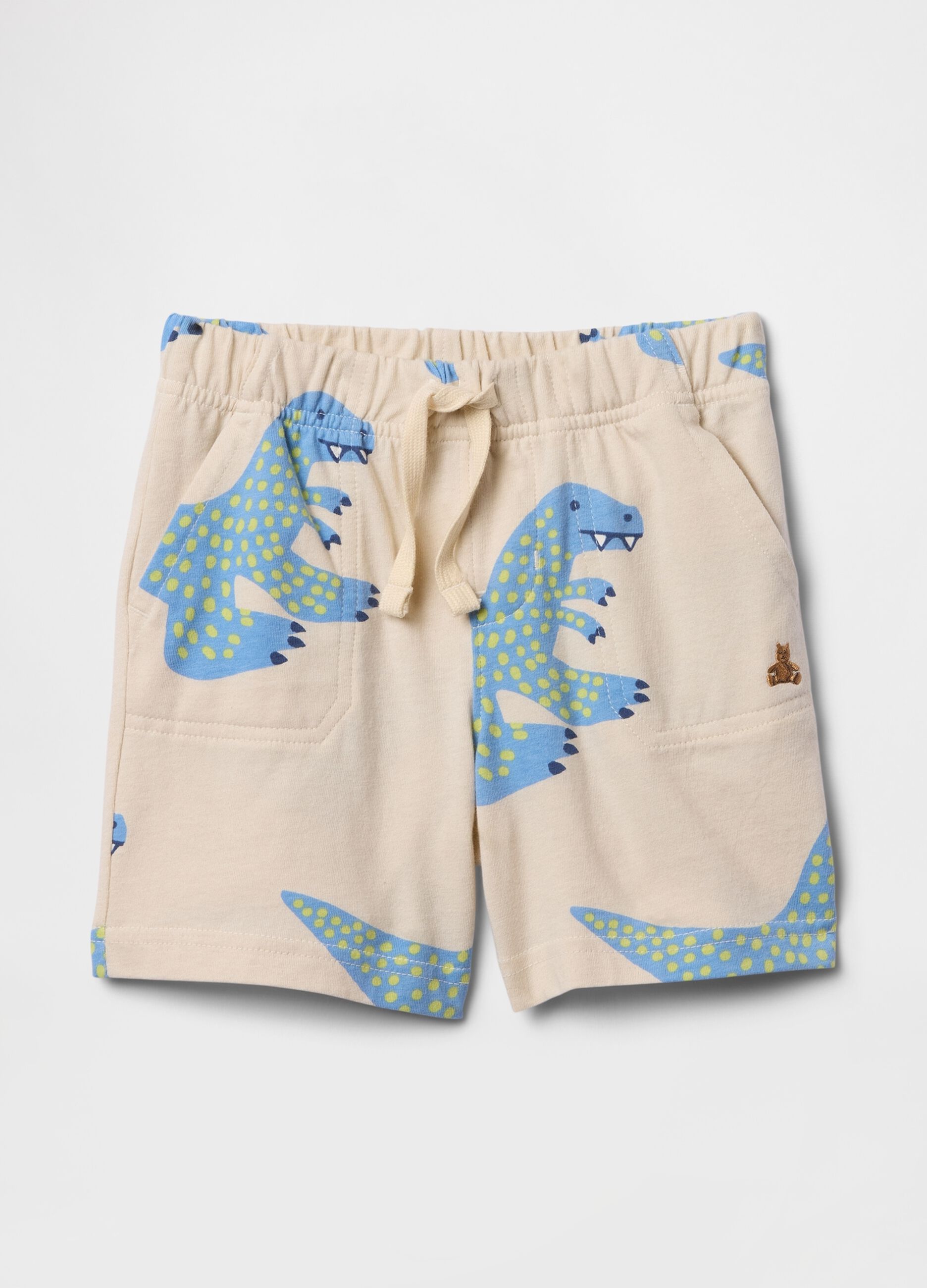 Pantaloncini con stampa dinosauro beige