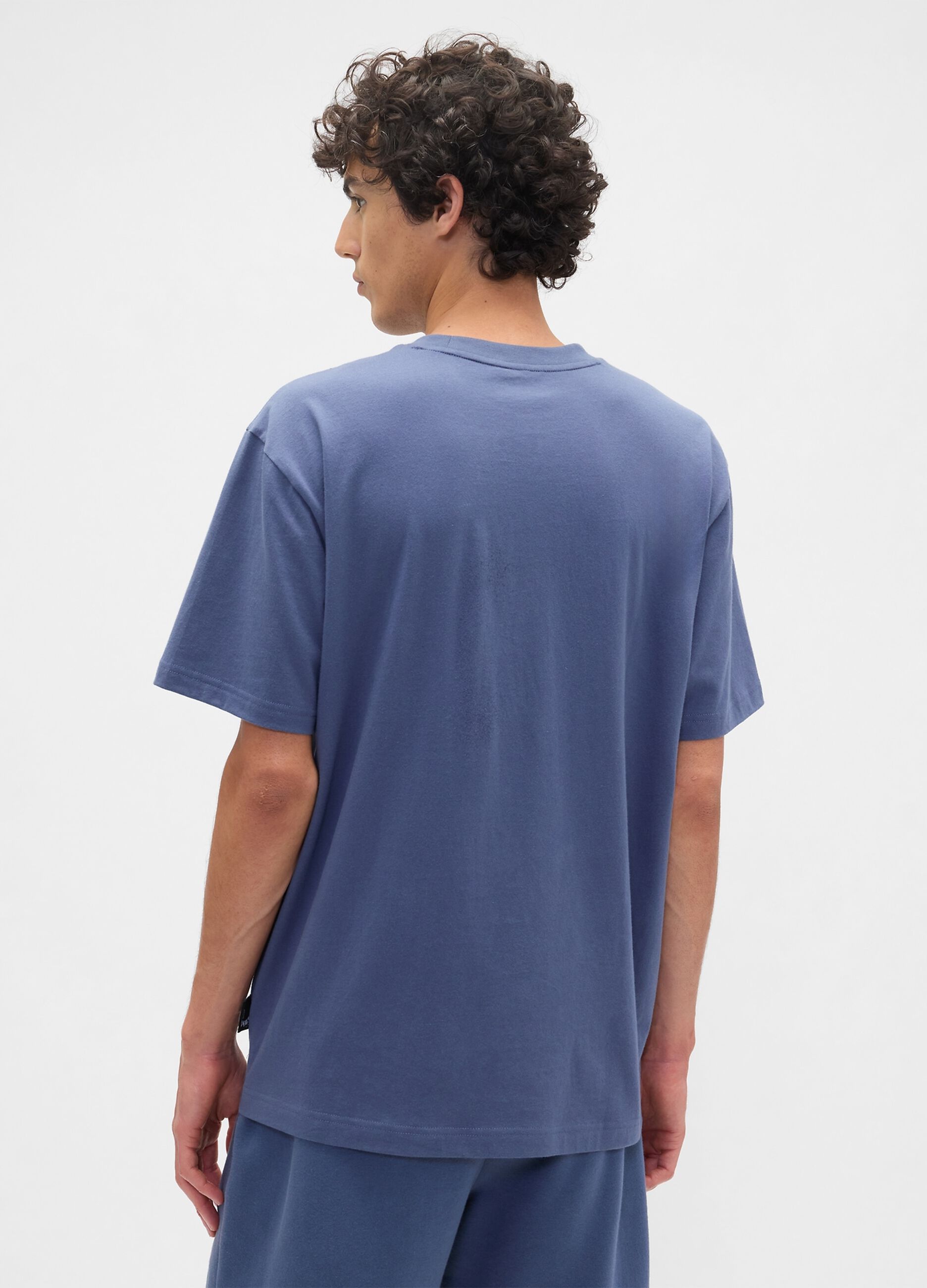 Short-sleeve blue cotton blend t-shirt