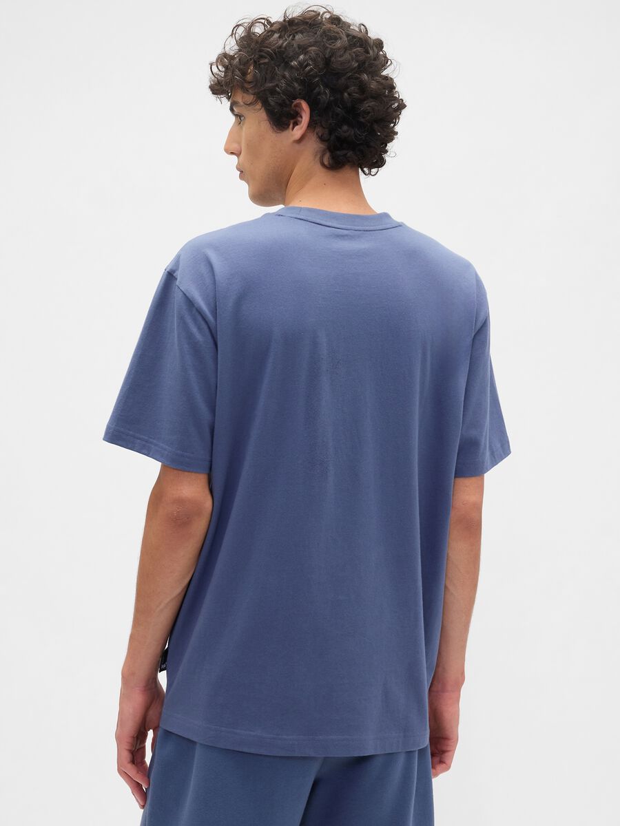 Short-sleeve blue cotton blend t-shirt Man_1