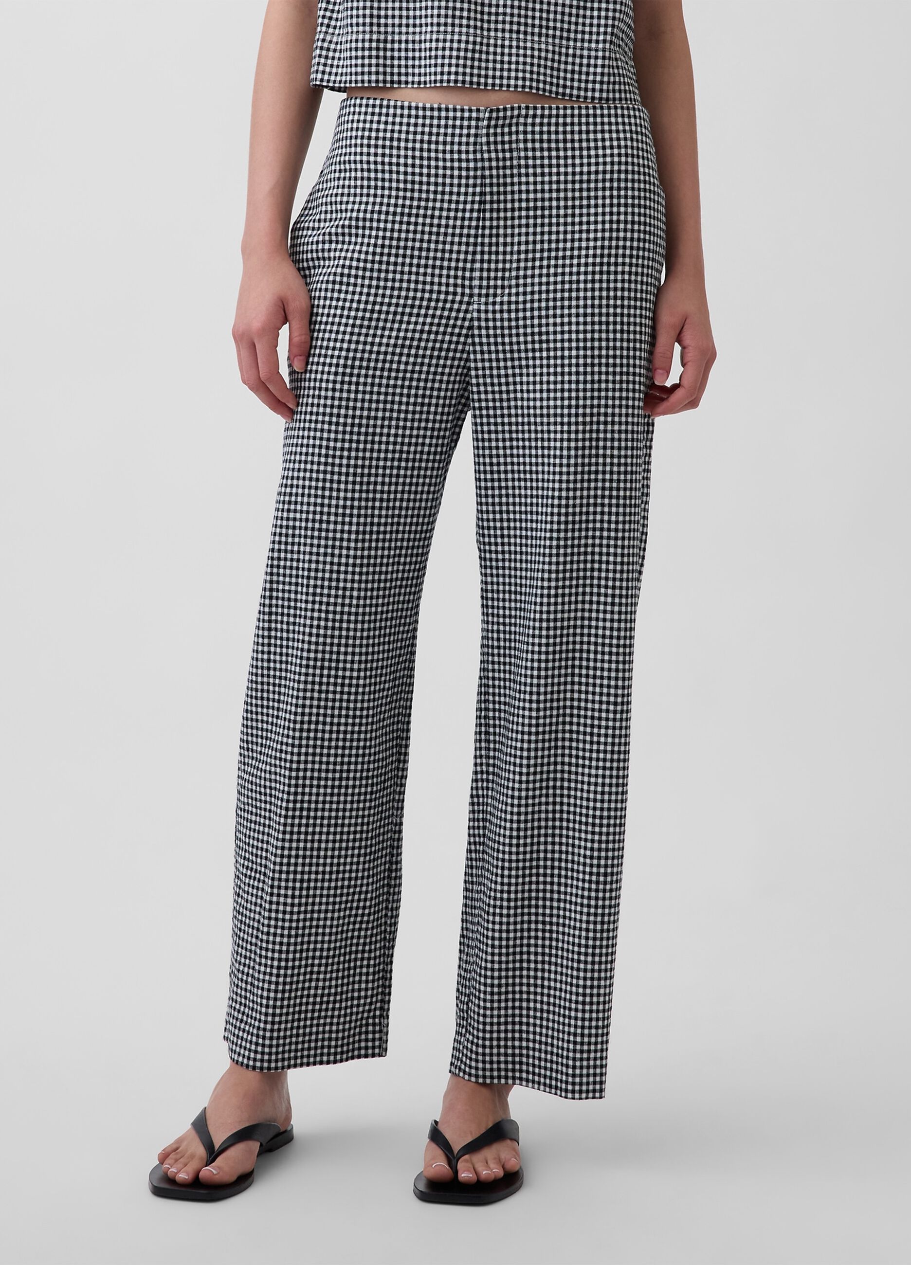 Pantaloni in misto lino a quadretti