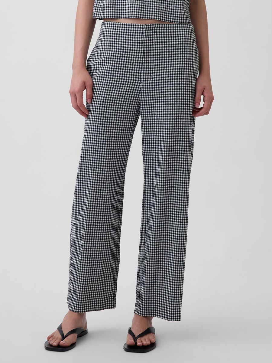 Pantaloni in misto lino a quadretti Donna_1